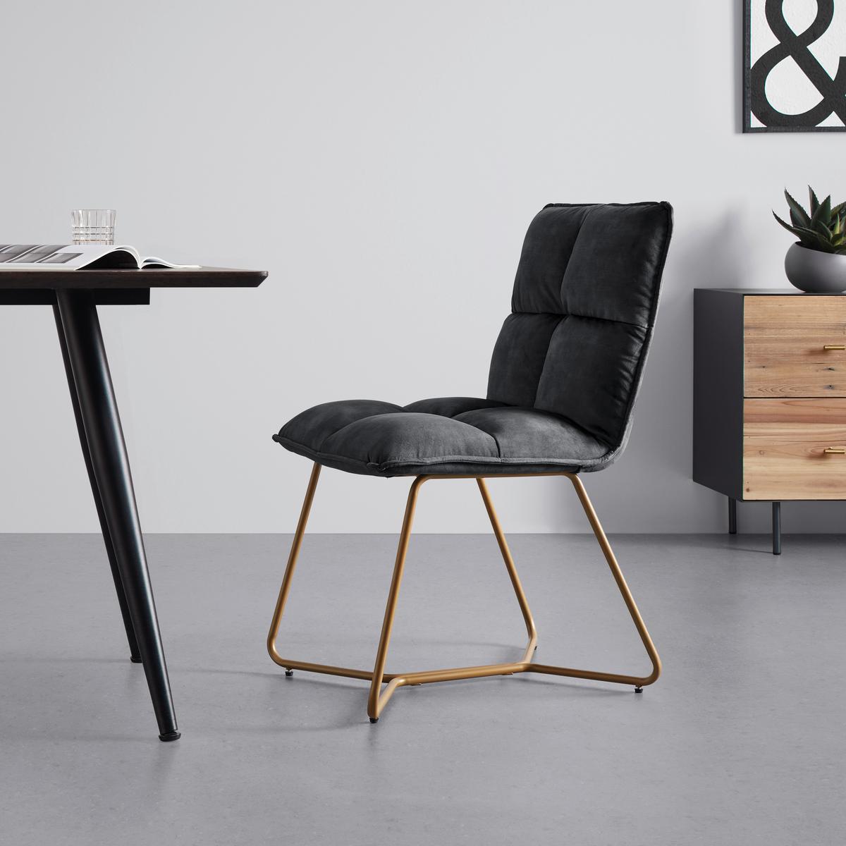 KRZESŁO FONIA - ciemnoszary/kolor złoty, Modern, metal/drewno (49/85,5/57,5cm) - Bessagi Home