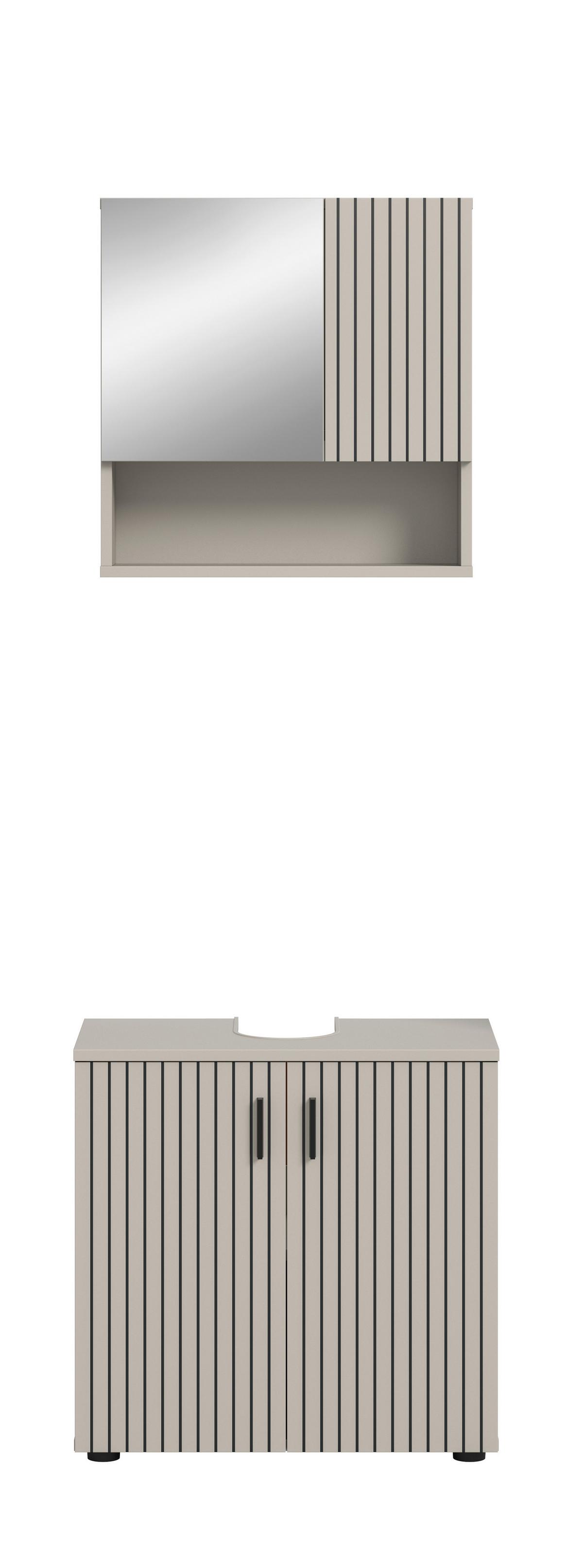 Badezimmer Mone Schwarz/Kaschmir 2-teilig - Kaschmir/Schwarz, Trend, Glas/Holzwerkstoff (60cm) - MID.YOU