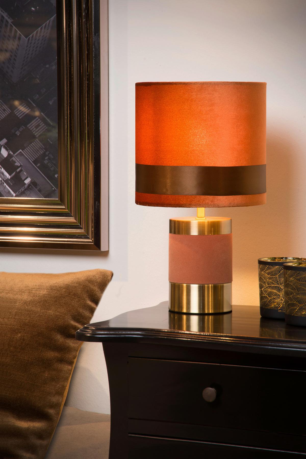 LAMPA STOŁOWA 10500/81/43 FRIZZLE - kolor złoty/brązowy, Konventionell, metal/tkanina (18/32cm) - Lucide