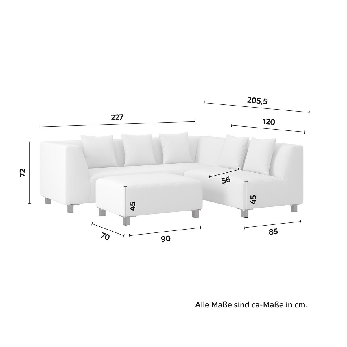 Loungegarnitur Andonia Hellgrau Textil/Metall - Hellgrau/Grau, Modern, Textil/Metall (227/72/85cm) - Bessagi Garden