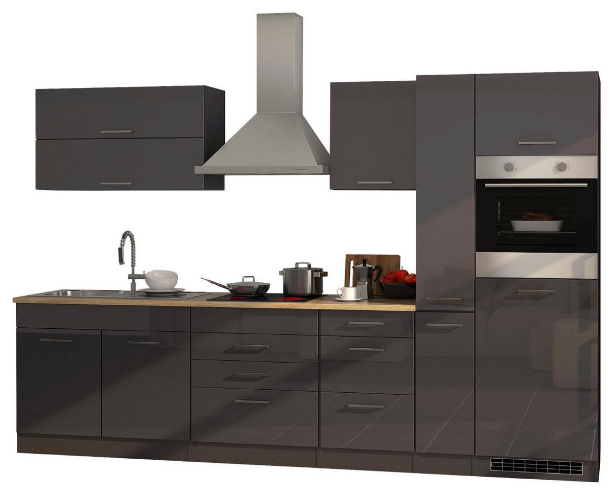 Küchenblock Mailand m. Geräten Graphitfarben - Silberfarben/Graphitfarben, MODERN, Holzwerkstoff/Metall (320cm) - Held