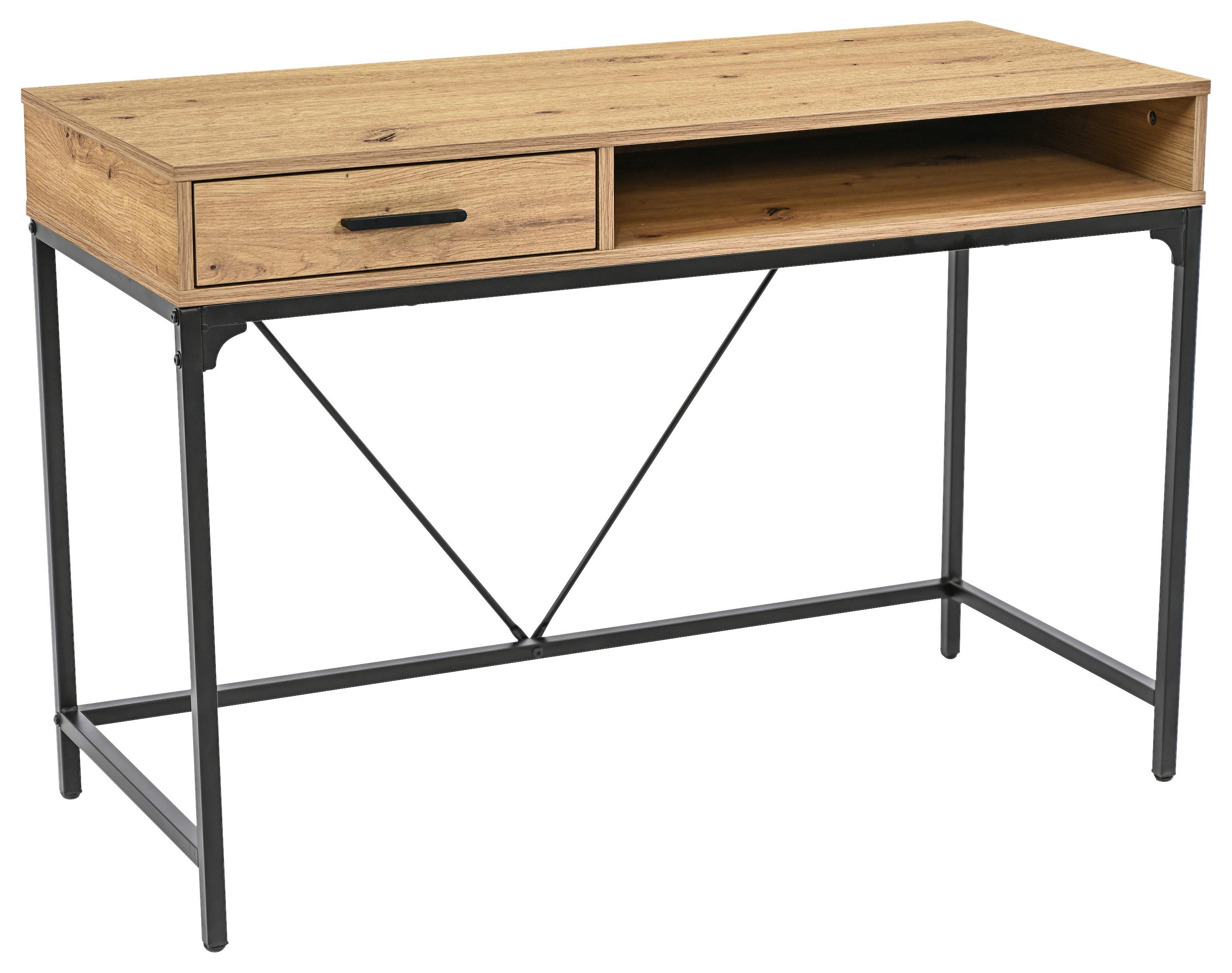 Radni Stol Erich 2 - hrast Artisan/crna, Moderno, drvni materijal/metal (110/75/46cm) - Modern Living