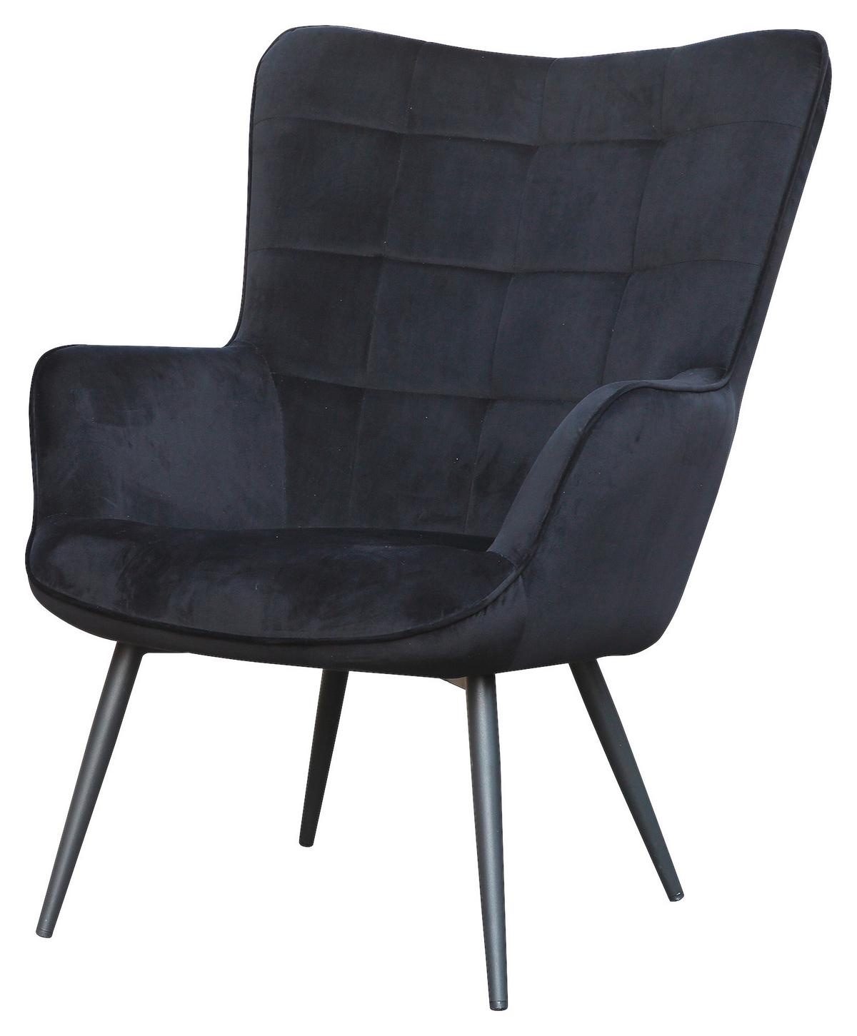 Ohrensessel Uta Schwarz Samt - Schwarz, MODERN, Holzwerkstoff/Textil (72/97/80cm) - MID.YOU