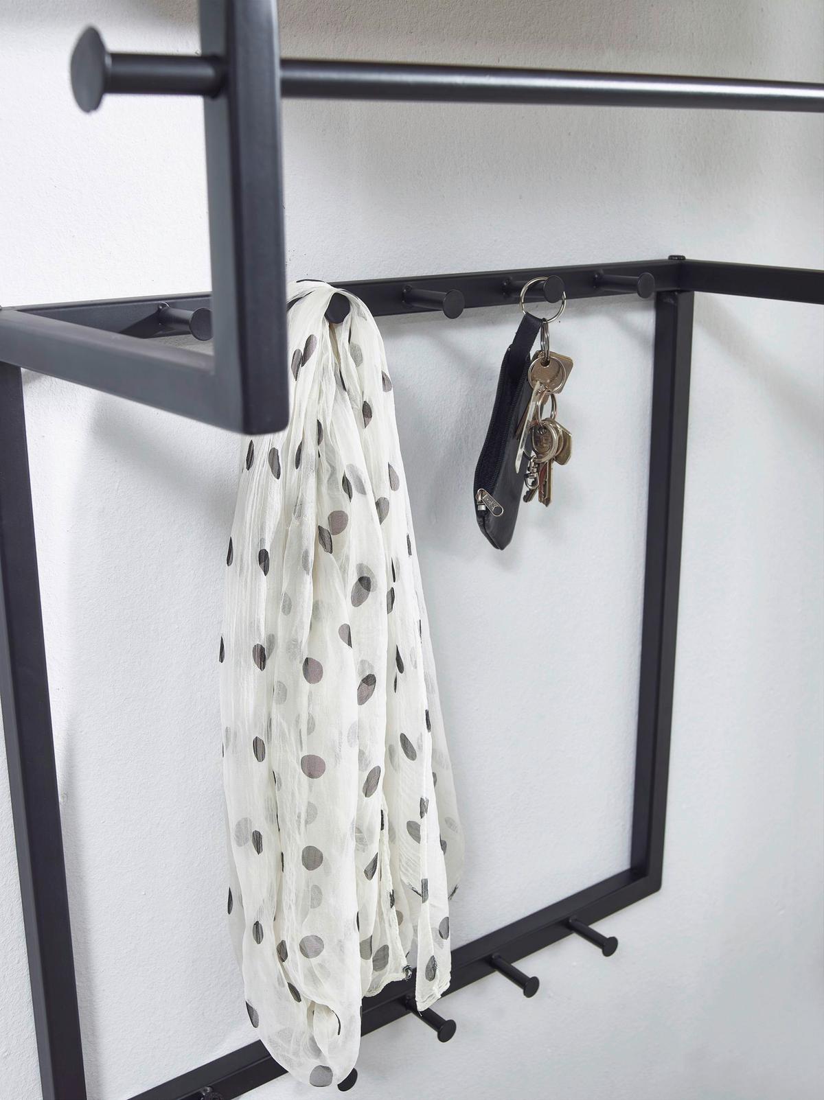 Wandgarderobe Wohnling ca.60x76x26cm Schwarz,Echtholz - Schwarz, MODERN, Holz/Metall (60/76/26cm) - MID.YOU