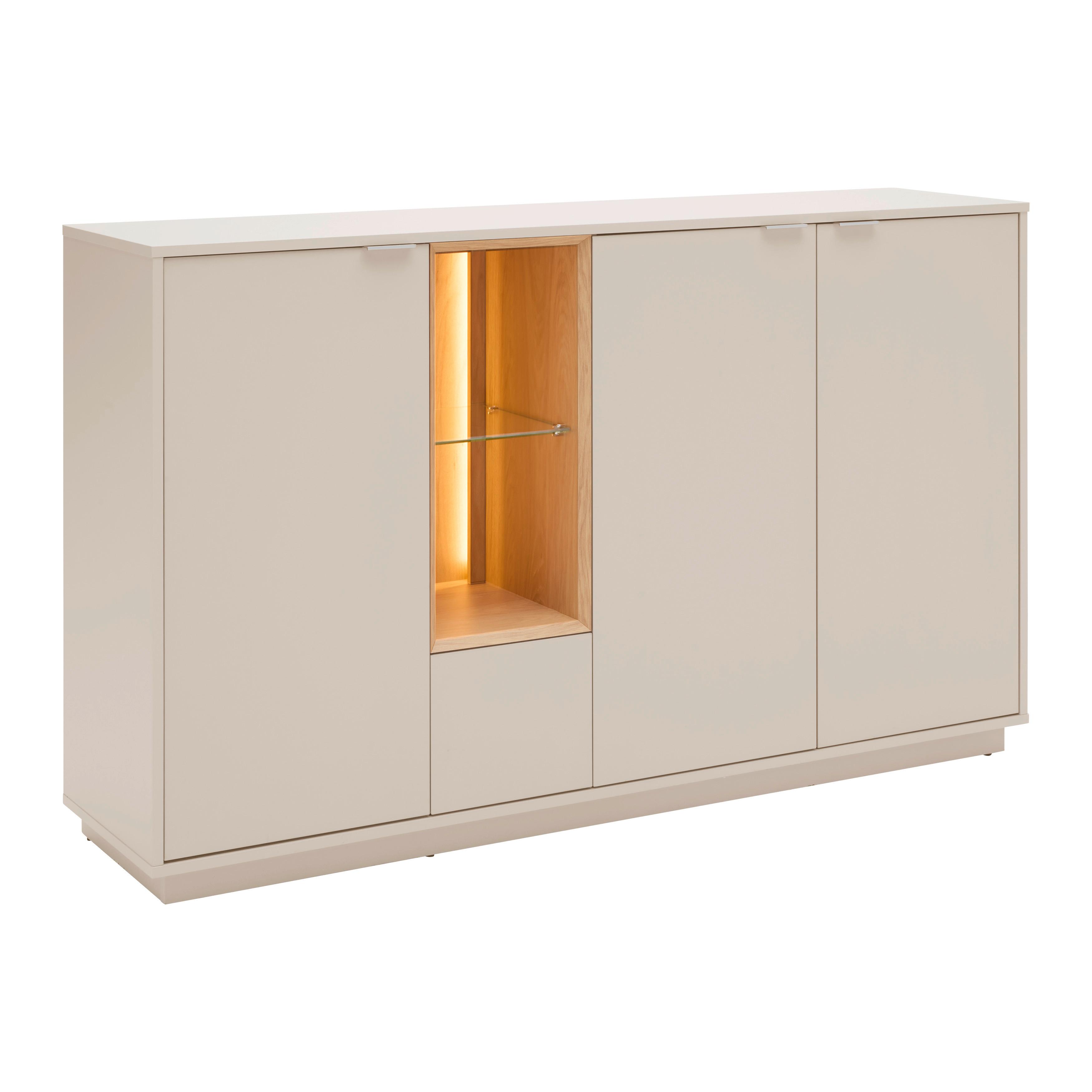 Sideboard Eichefarben/kaschmir - Kaschmir/Eichefarben, Modern, Glas/Holzwerkstoff (158,6/95,4/40cm) - Premium Living