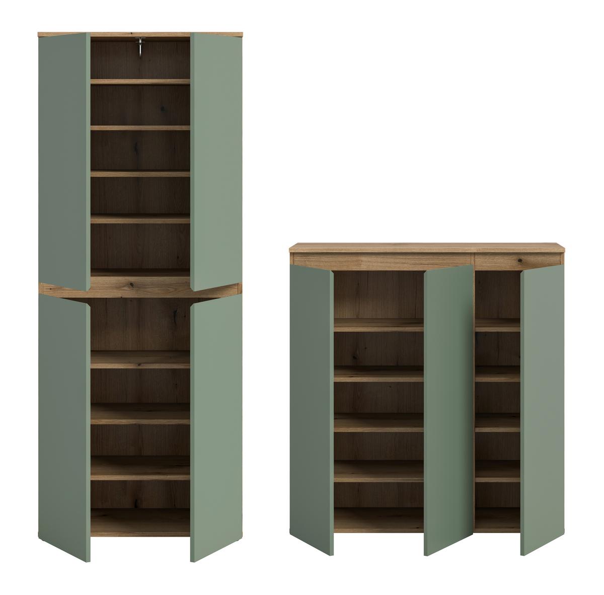 Garderobenschrank Scarpa Graugrün/Eiche - Eichefarben/Schwarz, Design, Holzwerkstoff/Kunststoff (190/175/37cm) - Livetastic