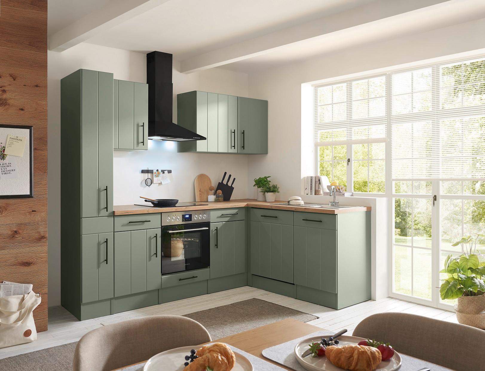 Küchenleerblock Anton o. Geräte Wildeiche/Schilfgrün - Schilfgrün/Wildeiche, Trend, Holzwerkstoff/Metall (250cm) - Respekta