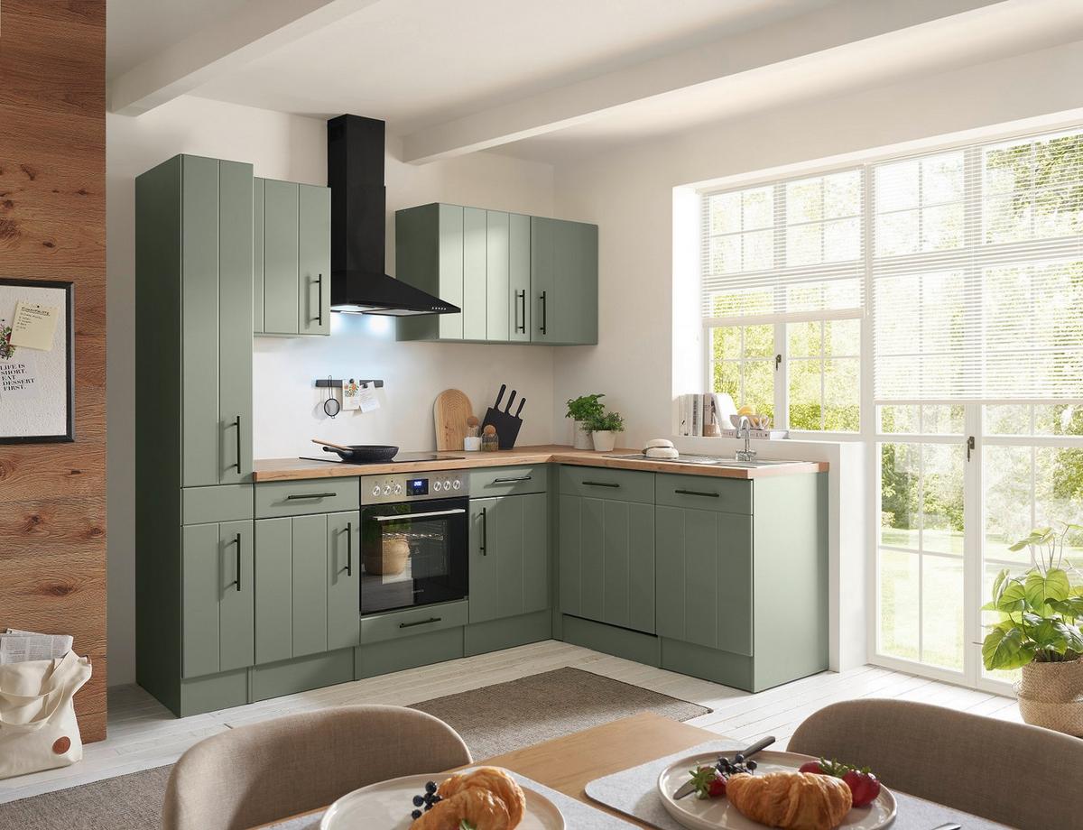 Küchenleerblock Anton o. Geräte Wildeiche/Schilfgrün - Schilfgrün/Wildeiche, Trend, Holzwerkstoff/Metall (250/172cm) - Respekta