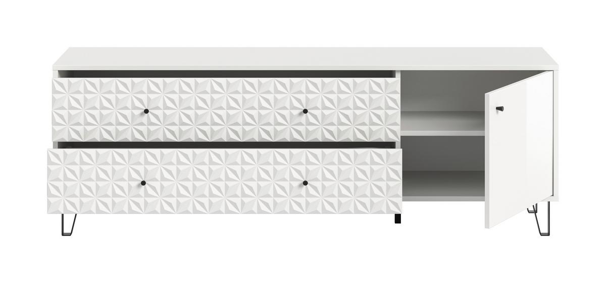 Lowboard Prisma Weiß hochglanz - Weiß Hochglanz/Schwarz, Design, Holzwerkstoff/Kunststoff (164/56/40cm) - Livetastic