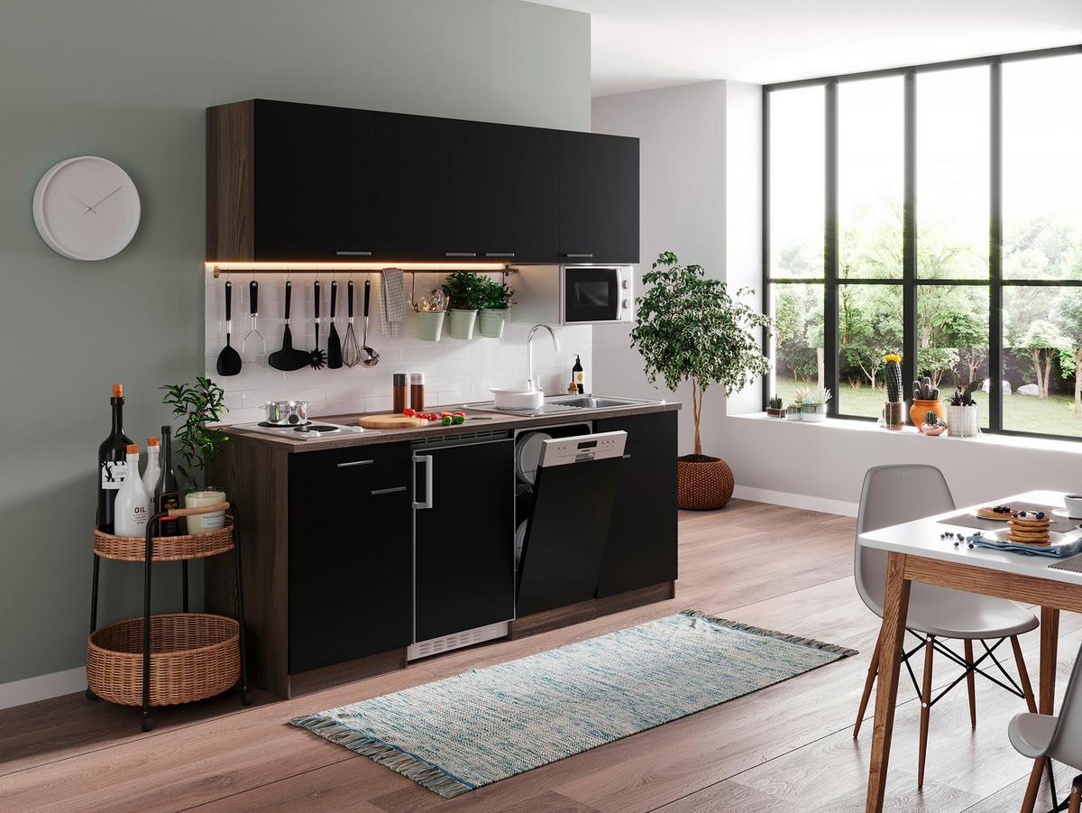 Küchenblock ECONOMY 195 Schwarz/Eiche B: ca. 195 cm - Eichefarben/Schwarz, Basics, Holzwerkstoff (195cm) - Respekta