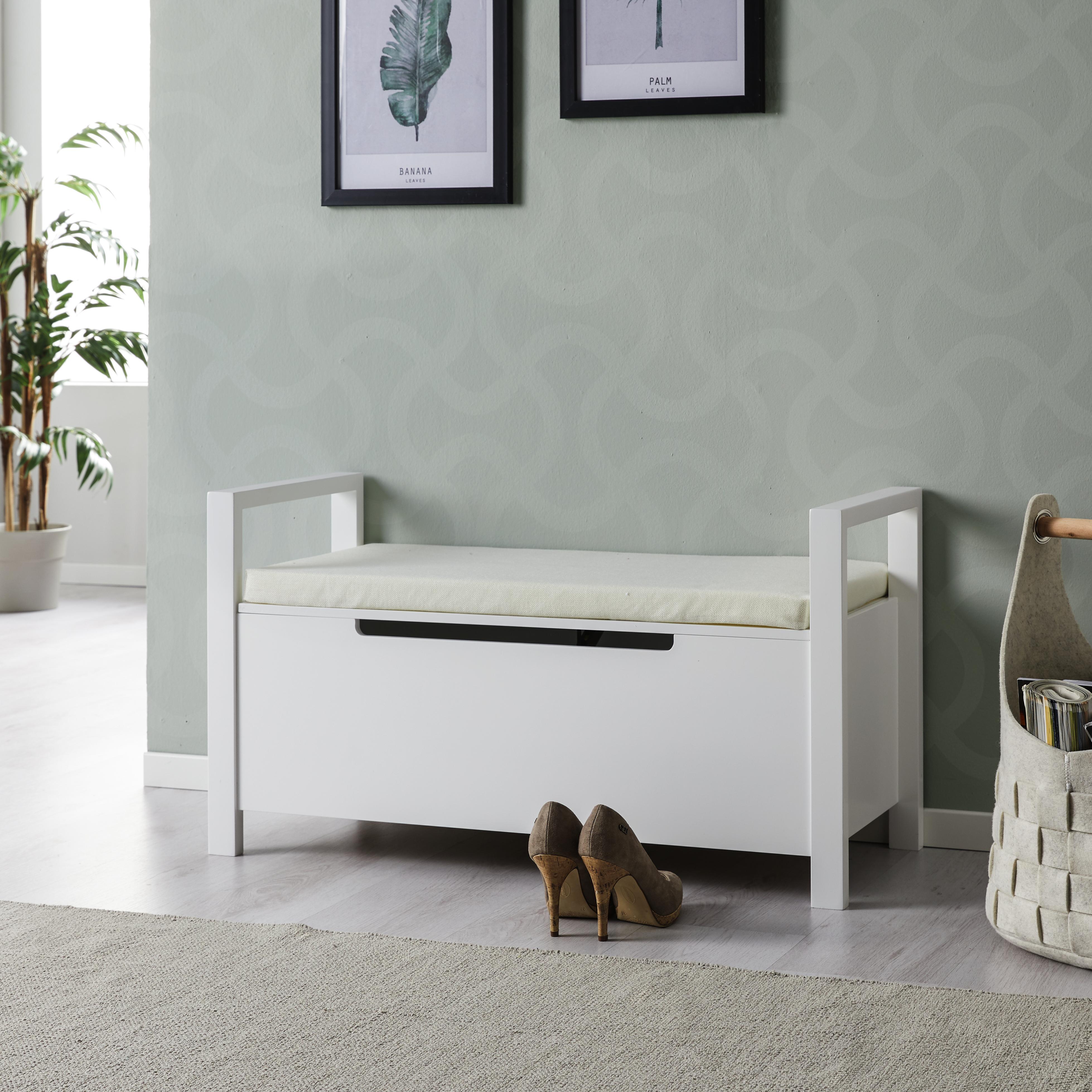 Garderobenbank in Weiß 'Len' - Weiß, MODERN, Holz (87/48/38cm) - Bessagi Home