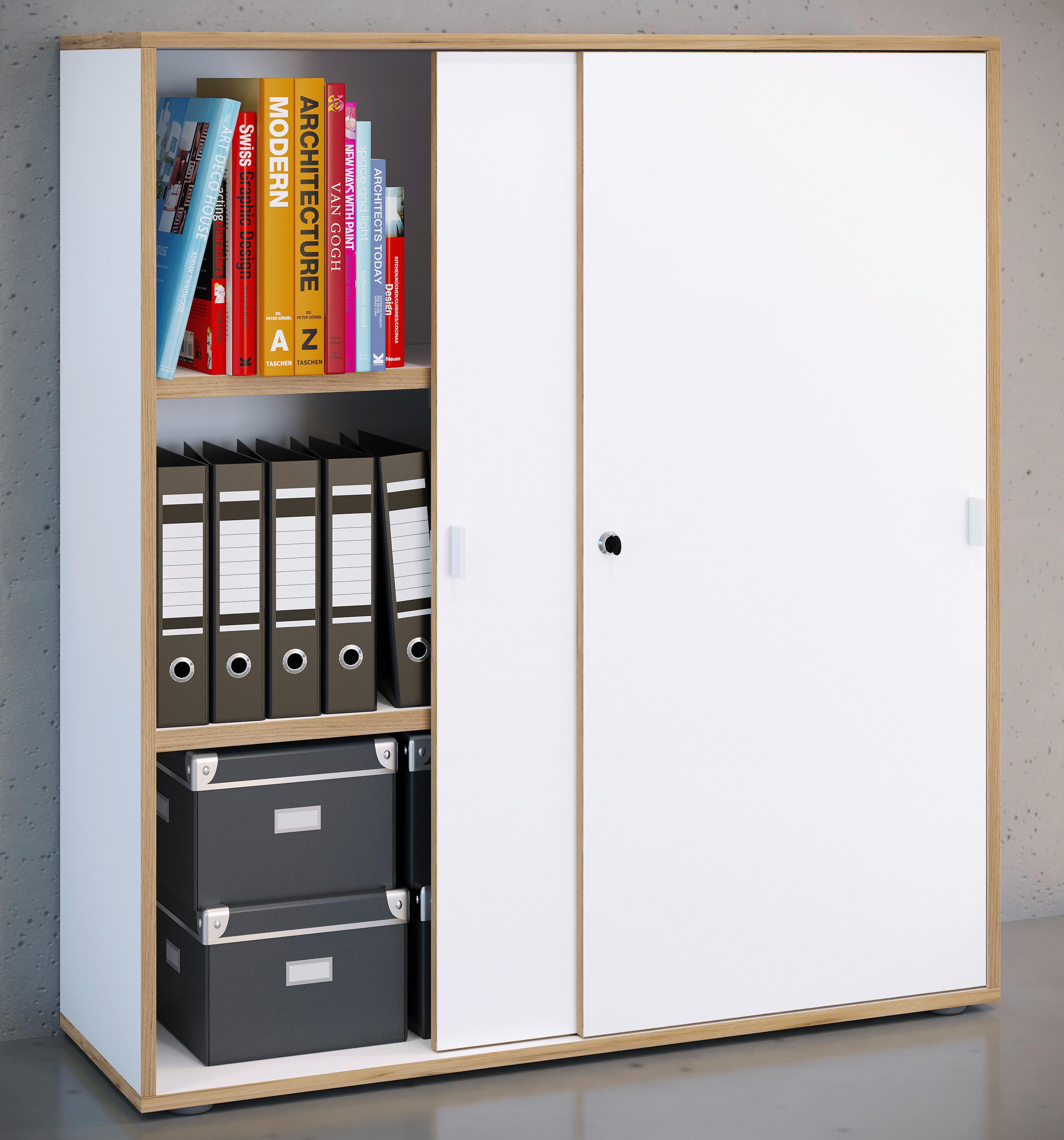 AKTENSCHRANK SALIA B100 - Honigeiche/Weiss, Design, Holzwerkstoff (100/110/37cm) - MID.YOU