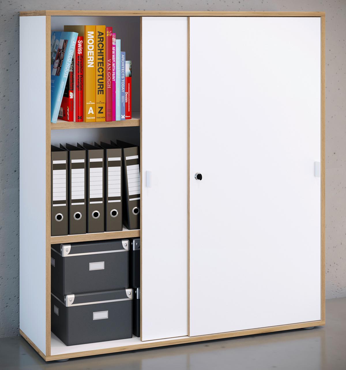 AKTENSCHRANK SALIA B100 - Honigeiche/Weiss, Design, Holzwerkstoff (100/110/37cm) - MID.YOU