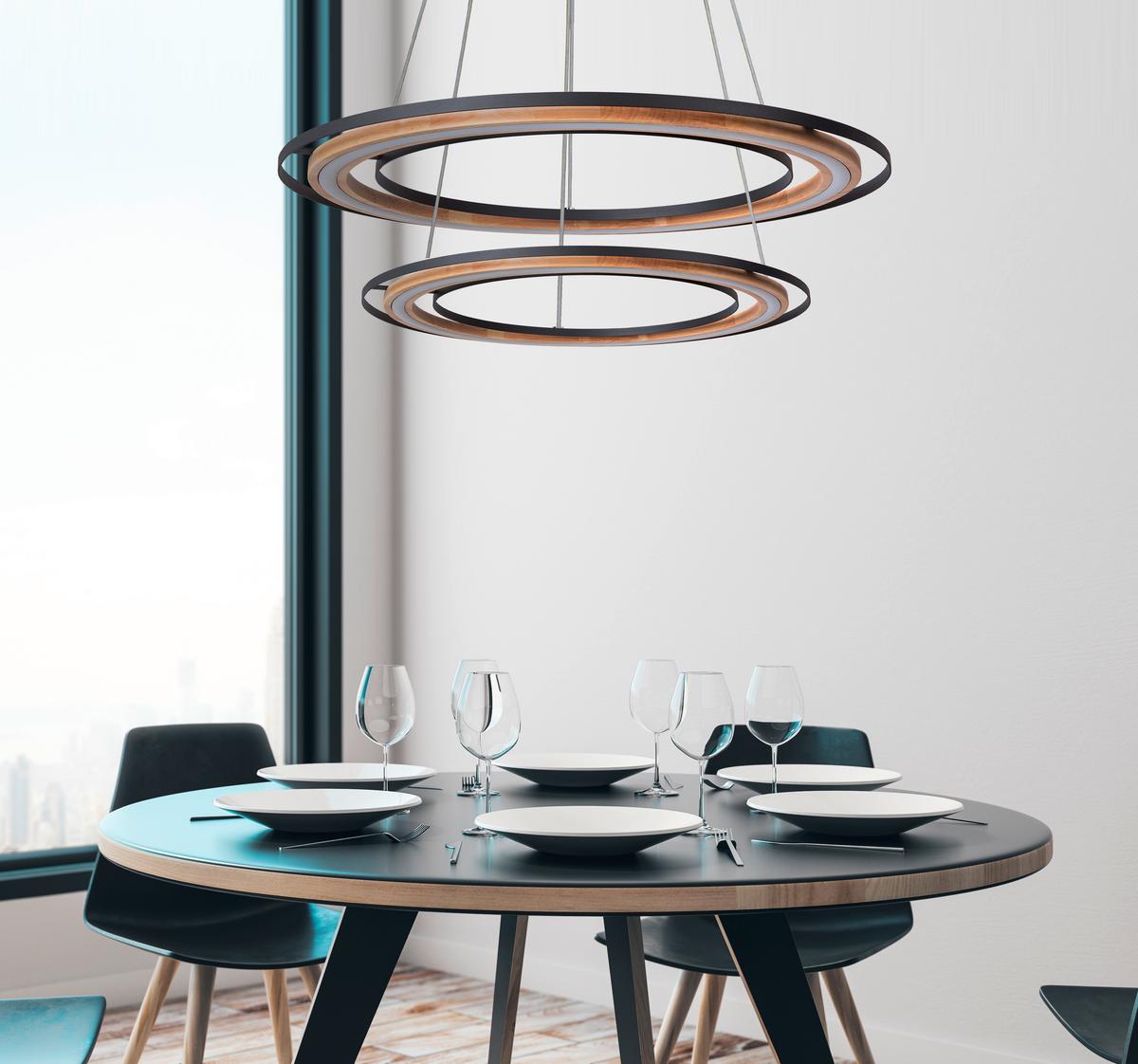 LAMPA WISZĄCA LED 32372208X RILAS - kolor naturalny/czarny, Basics, metal/drewno (56/150cm)