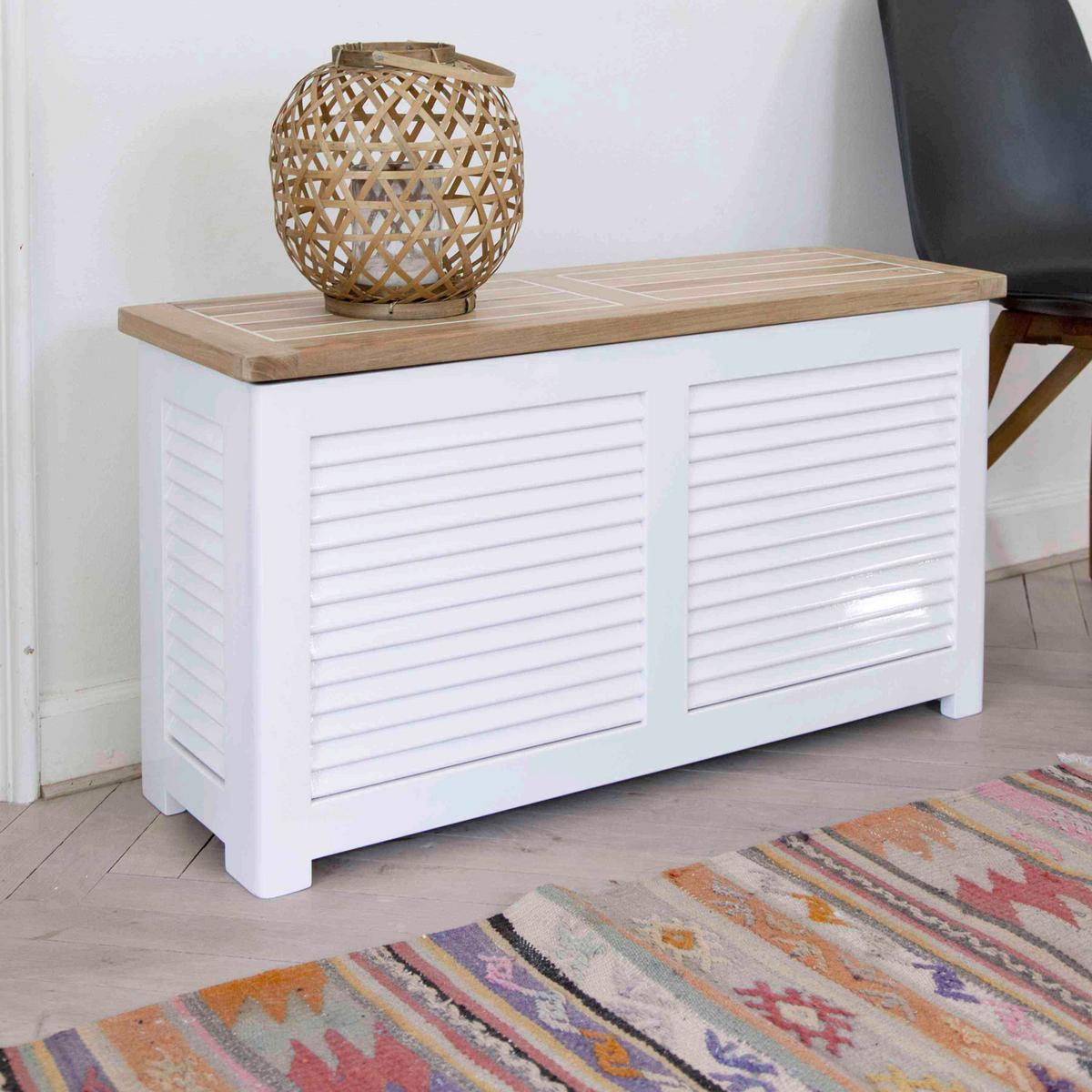 Truhe Classic ca.90x48x30cm Teakholz,Weiß - Weiß/Teakfarben, ROMANTIK / LANDHAUS, Holz (90/48/30cm) - MID.YOU