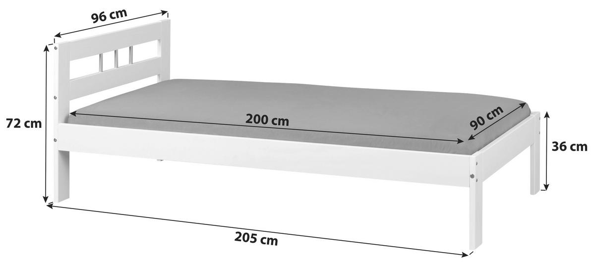 Postelja Billy, Bela, Masiven Bor, 90x200 - bela, Konvencionalno, les (90/200cm) - MID.YOU