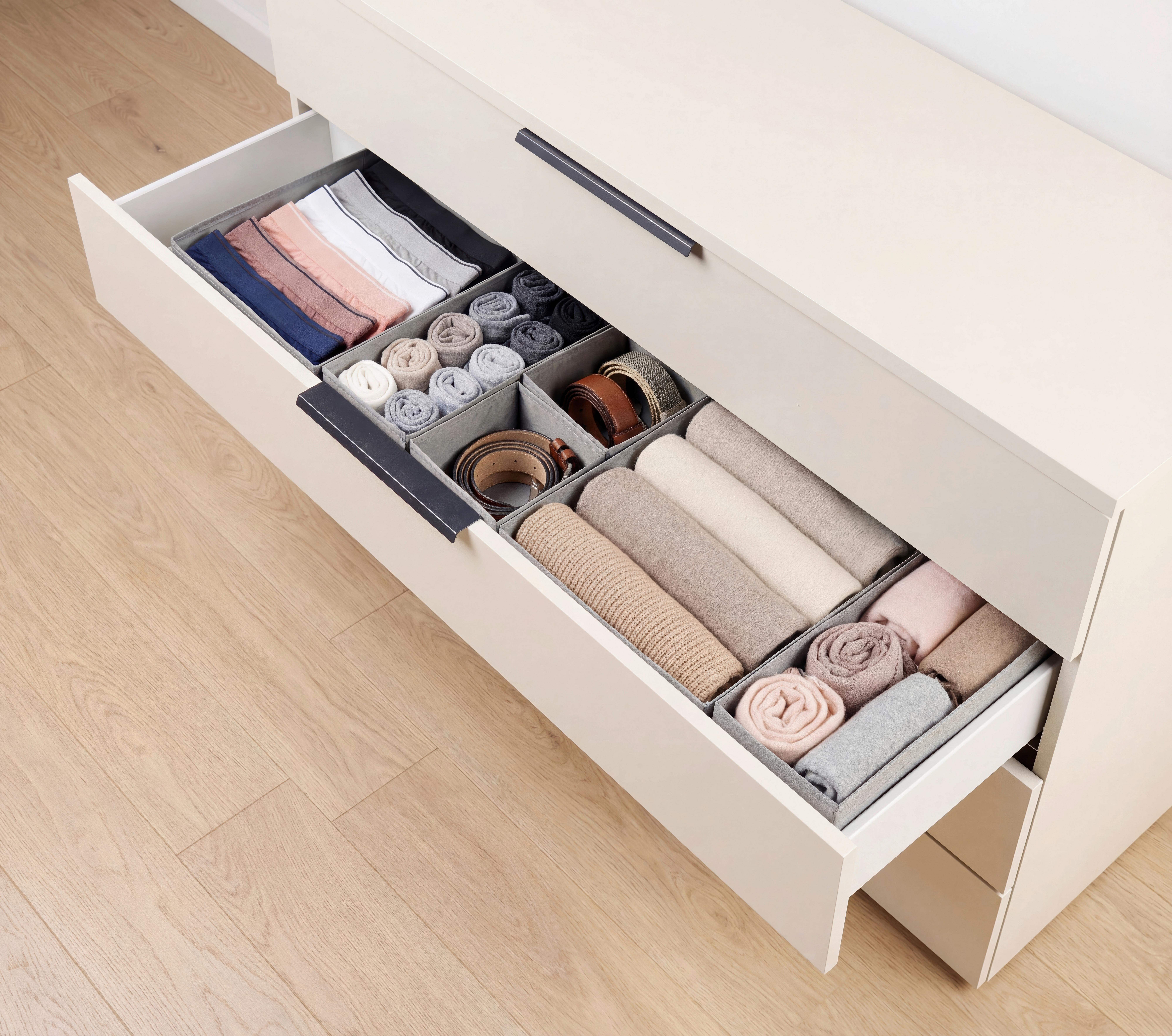 FÖRVARINGSLÅDOR SET INSIDE -EXT- - grå, Klassisk, textil/plast - Mömax