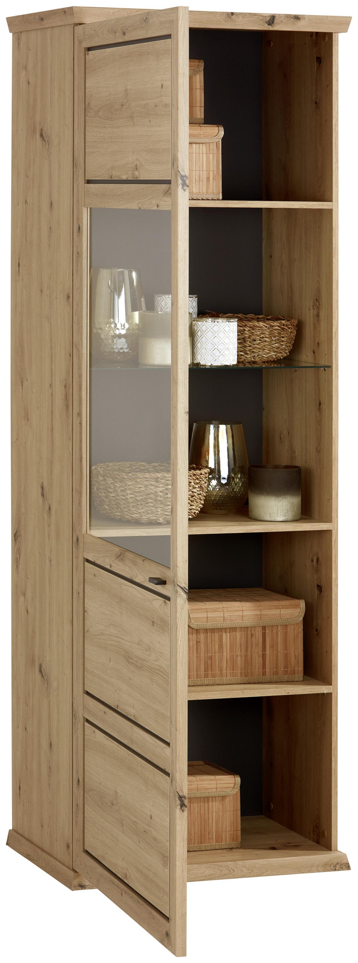 Vitrina Harvey, Barva Hrasta, Antracit - barve hrasta/antracit, Trendi, kovina/steklo (64,2/209,2/43cm) - Mömax