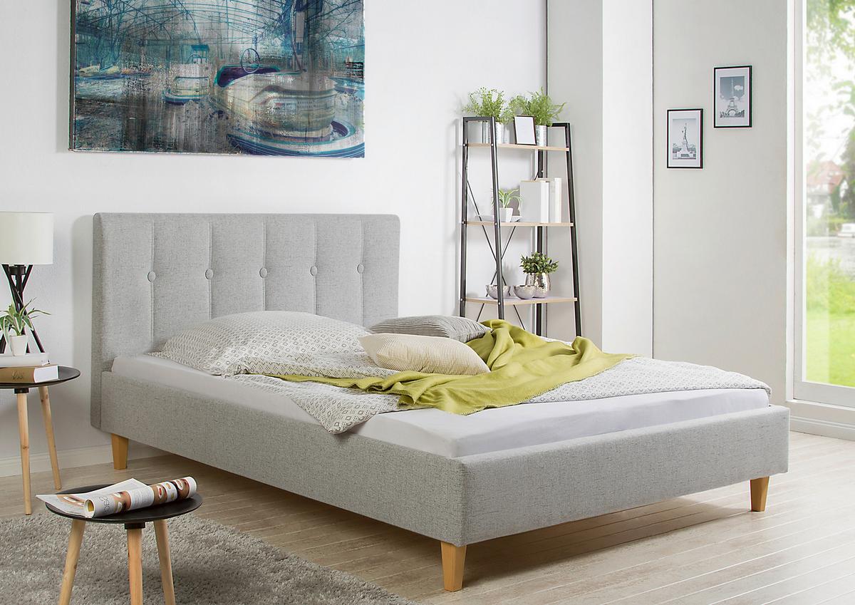 Polsterbett Kenny Hellgrau ca. 100x200 cm - Hellgrau/Naturfarben, MODERN, Holz/Textil (100/200cm) - Livetastic