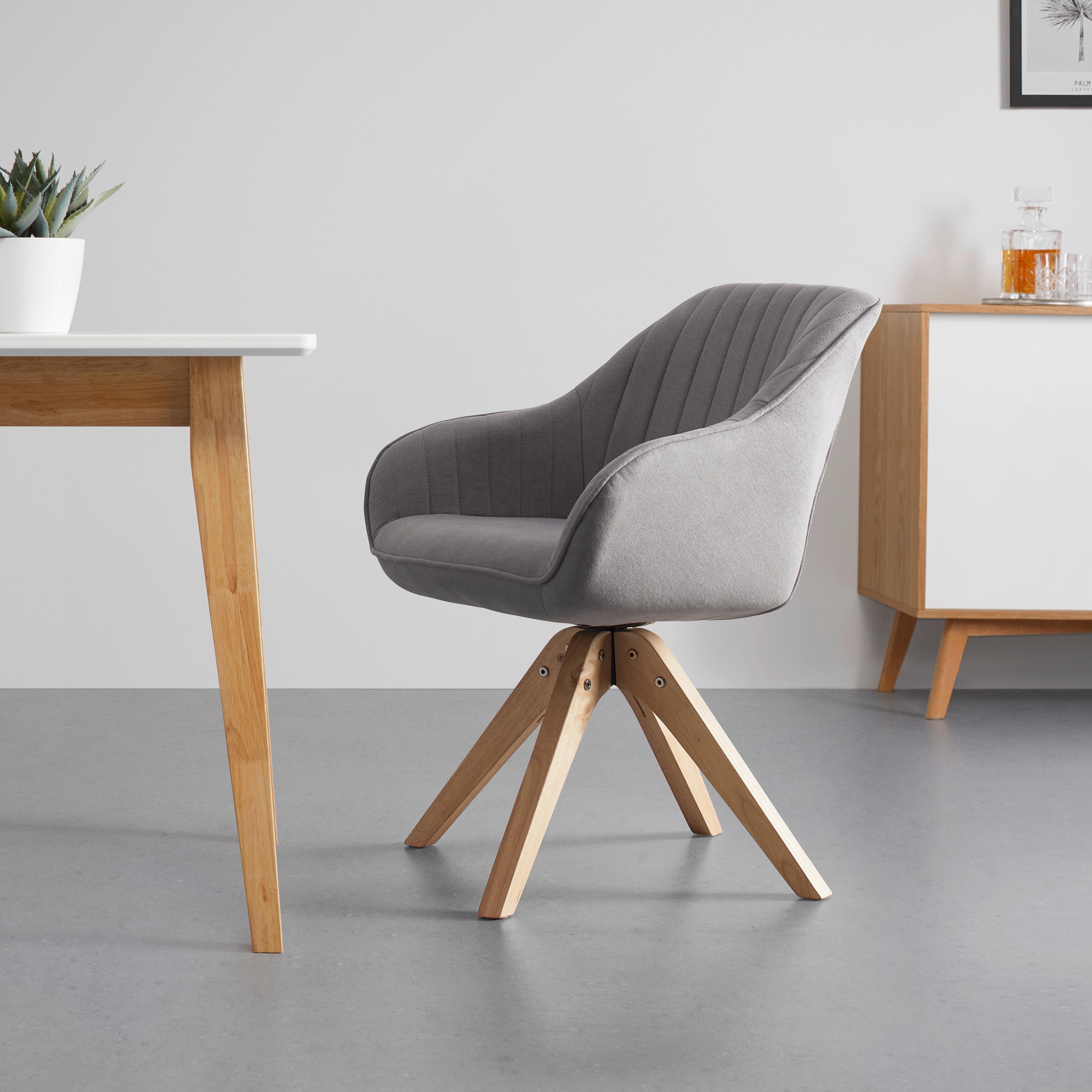 Armlehnstuhl Leonie Hellgrau Webstoff Drehbar Gepolstert - Eichefarben/Hellgrau, MODERN, Holz/Textil (60/84/61cm) - Bessagi Home