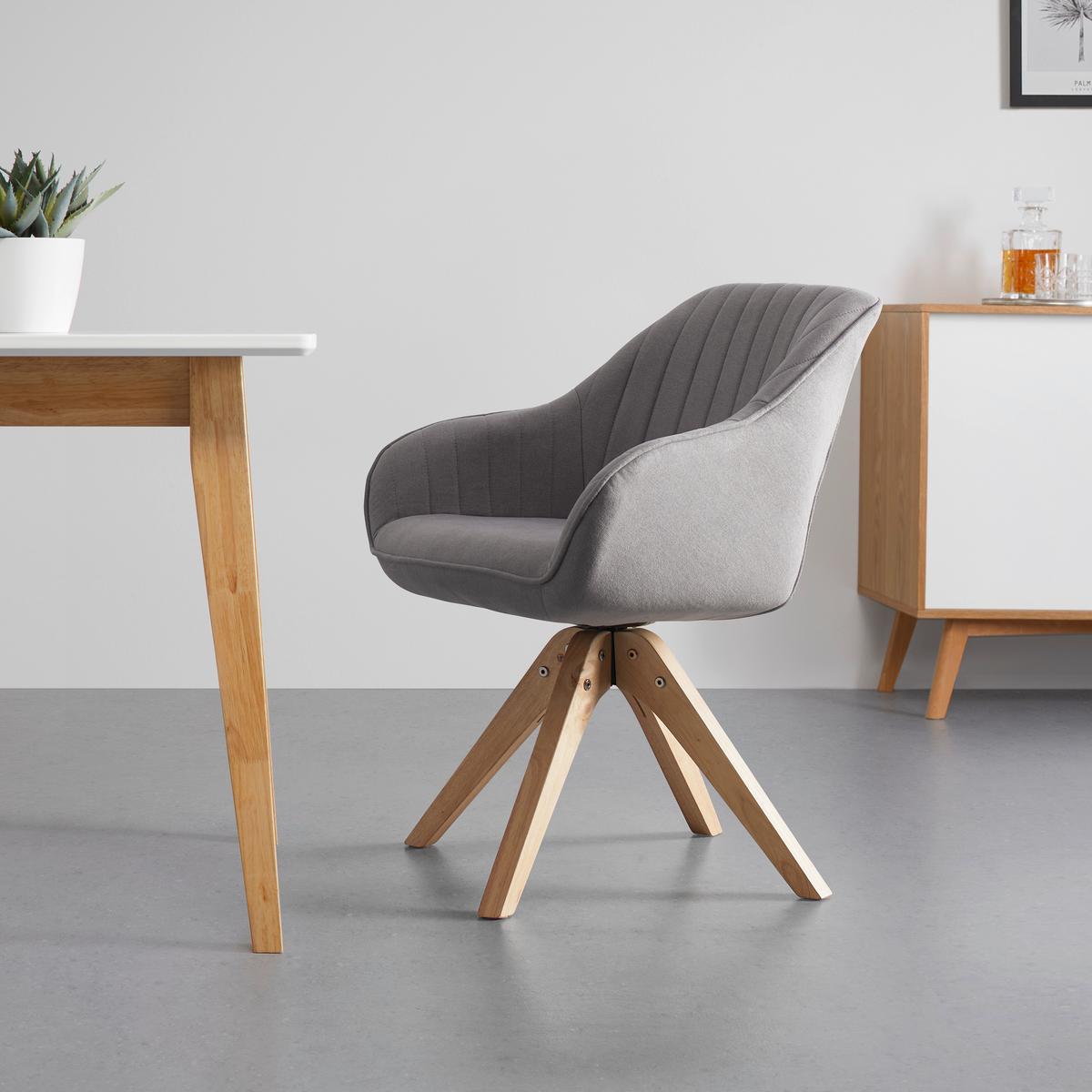 Armlehnstuhl Leonie Hellgrau Webstoff Drehbar Gepolstert - Eichefarben/Hellgrau, MODERN, Holz/Textil (60/84/61cm) - Bessagi Home