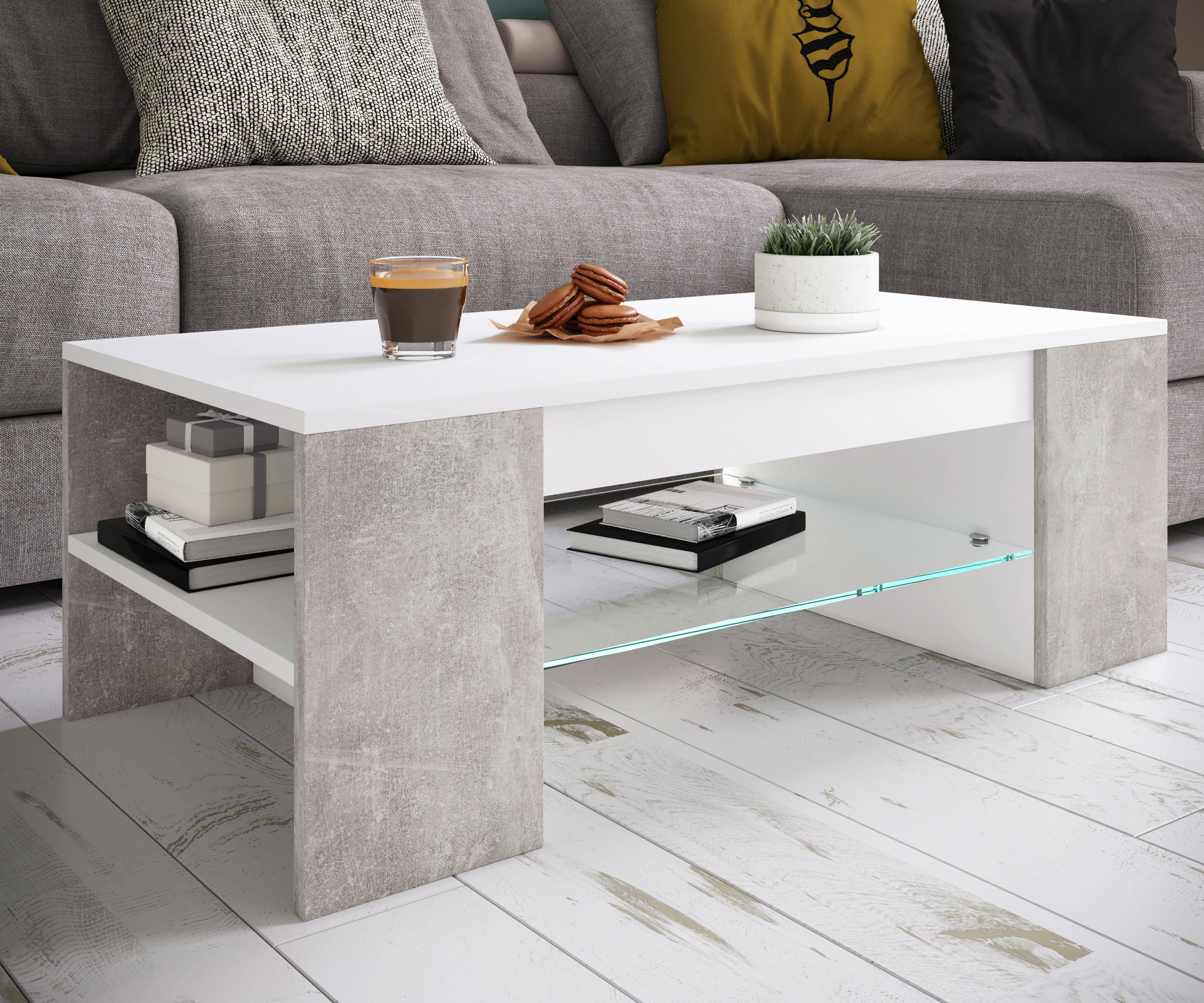 Klubska Miza Tunas, Bela, Beton - siva, Moderno, leseni material (100/50/35cm) - MID.YOU
