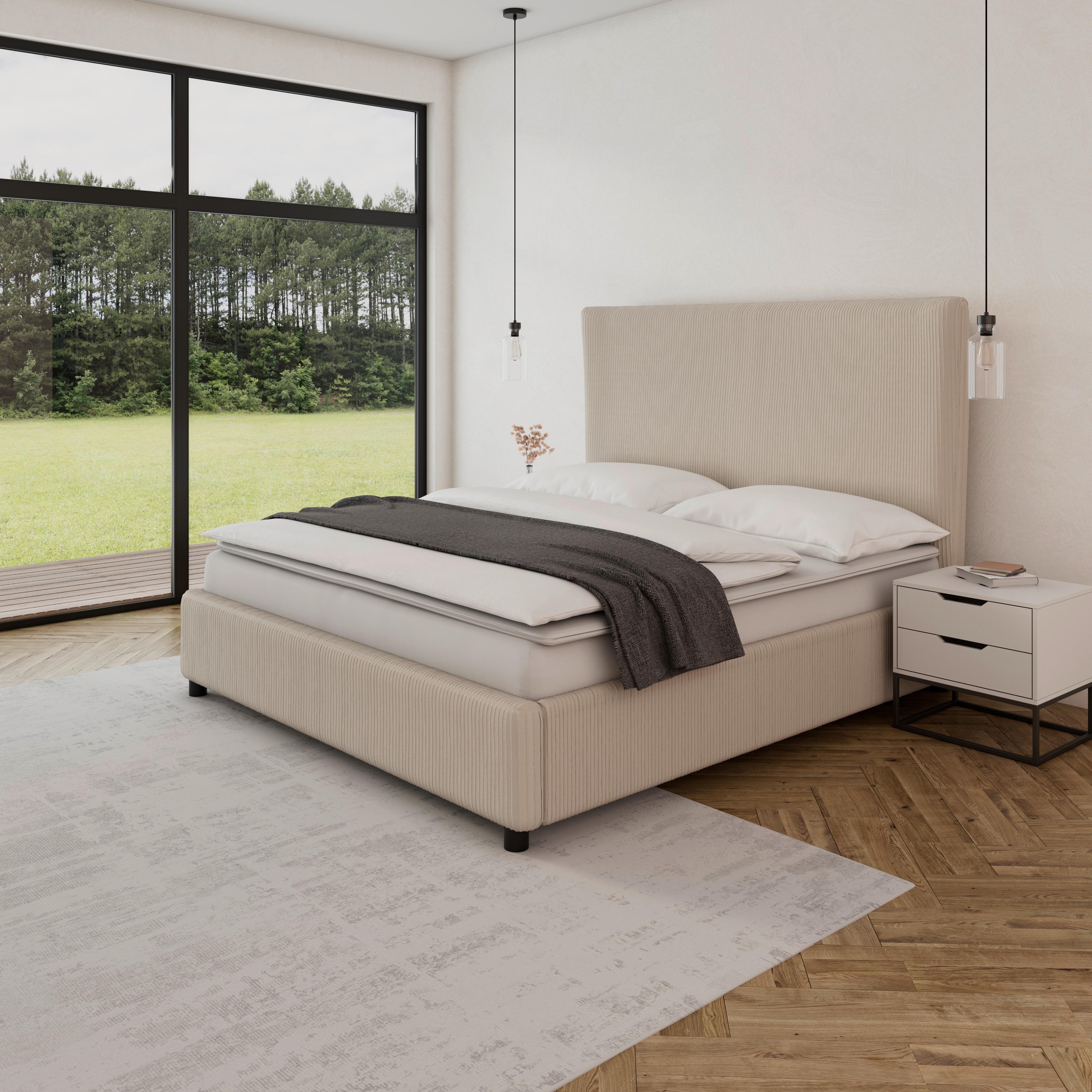 Oblazinjena Postelja Marie - svetlo rjava/temno rjava, Moderno, tekstil/les (180/200cm) - Bessagi Home