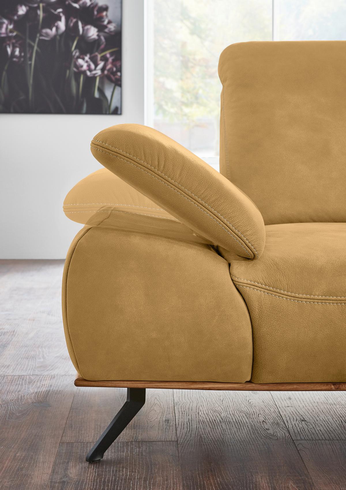 Wohnlandschaft Erling Dunkelgelb - Beige/Dunkelgelb, MODERN, Leder/Metall (322/89/187cm) - Premium Living