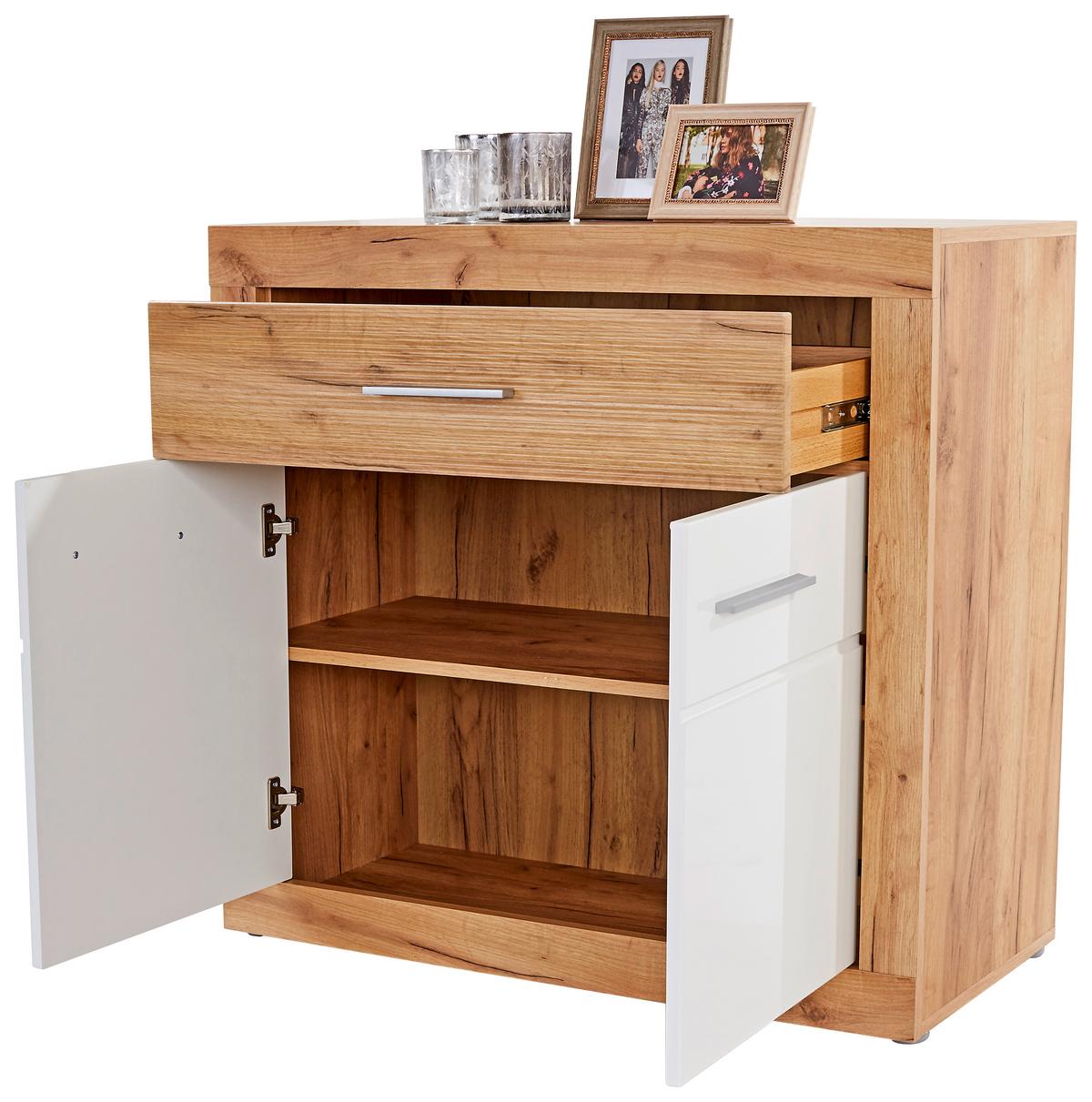 Comodă Malta - alb/culoare lemn stejar, Modern, material pe bază de lemn (96,4/86/39,9cm) - Modern Living