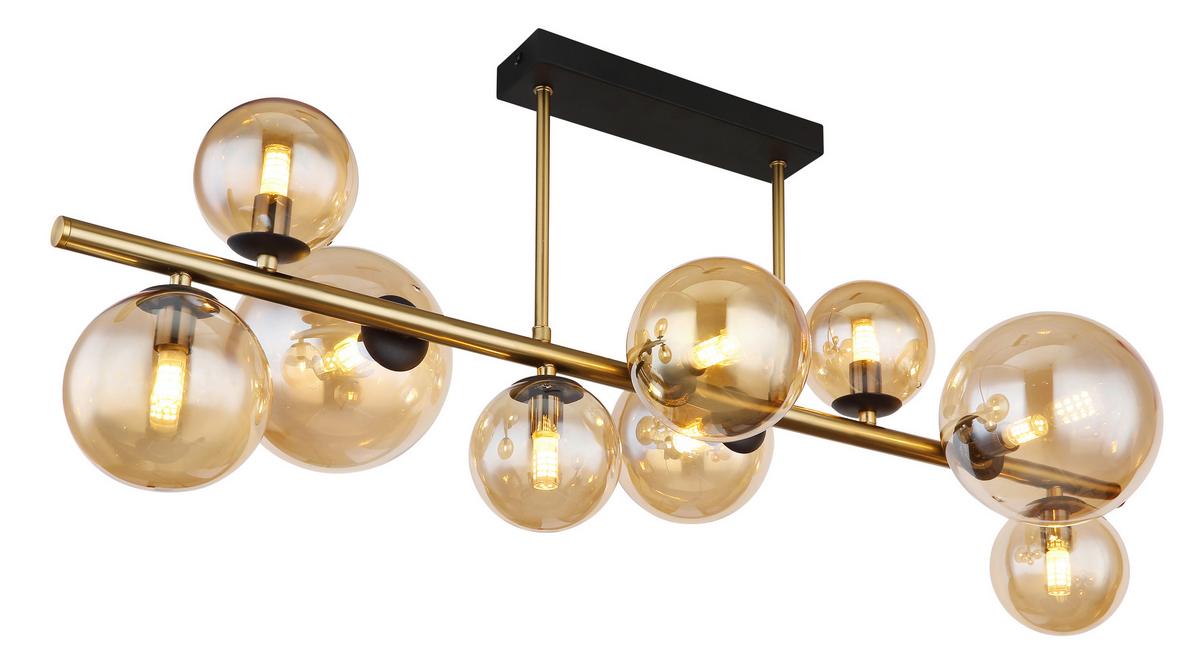 Stropna Led-svetilka Riha, S Sijalko - črna/barve medenine, Design, kovina/steklo (87/30/38cm) - Globo