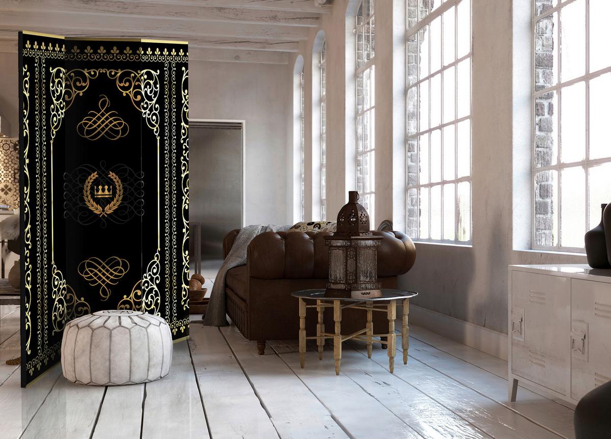 Paravan Charm Of The Night, 3-Delni, Dvostranski - zlate barve/črna, Basics, tekstil/les (135/172/3cm) - artgeist