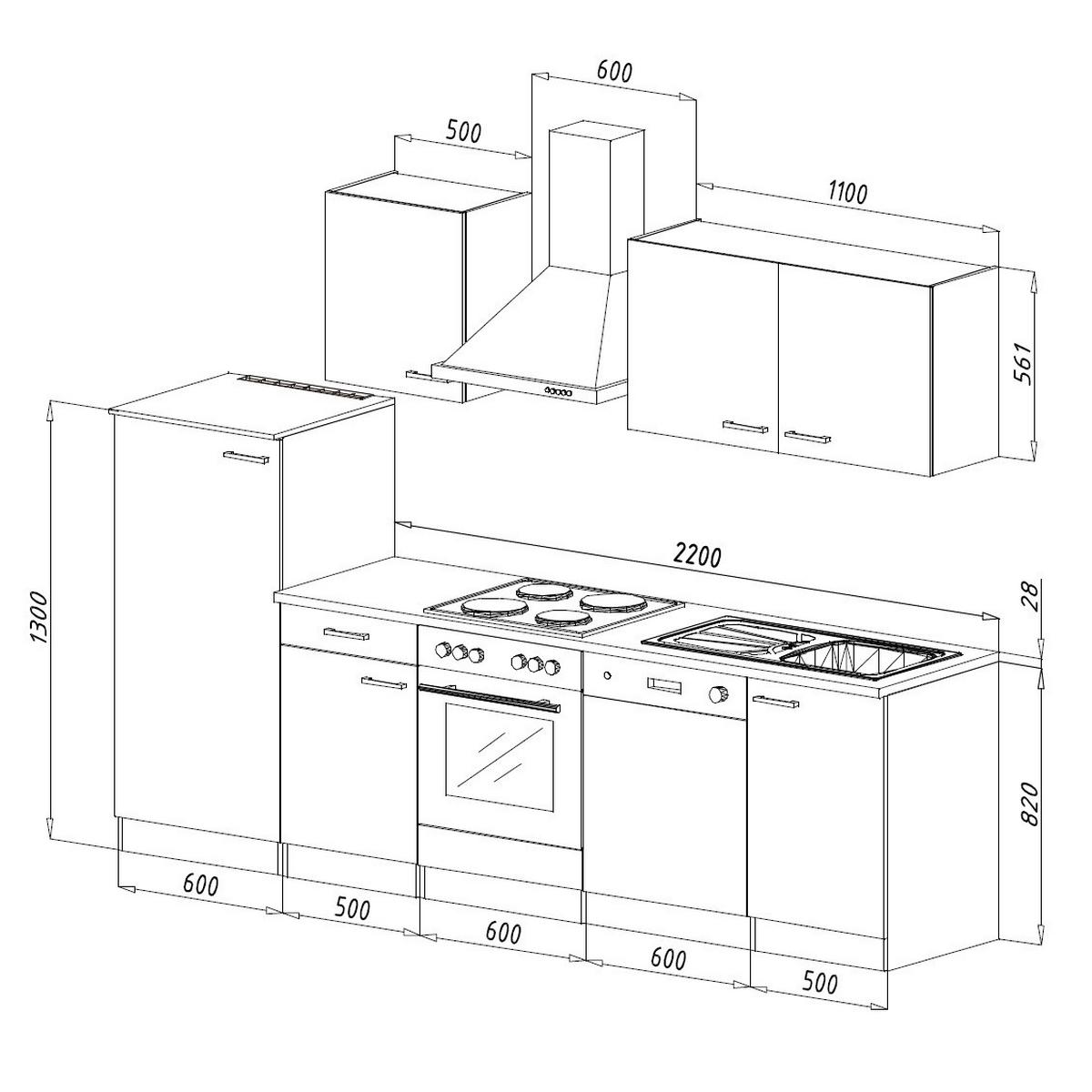 Küchenblock Economy Weiß/Eiche mit Geräte B: ca. 280 cm - Eichefarben/Weiß, Basics, Holzwerkstoff (280cm) - Respekta