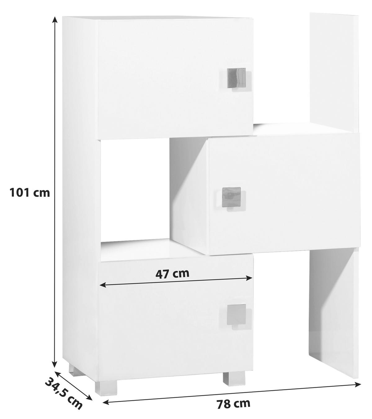 Badezimmerregal "Quadra" , weiß - Chromfarben/Weiß, MODERN, Holzwerkstoff/Metall (47,0-78,0/101/34,5cm) - MID.YOU
