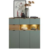 Highboard Memphis Grün/Eiche Artisan - Schwarz/Eiche Artisan, MODERN, Holzwerkstoff/Metall (125/125/45cm) - Premium Living