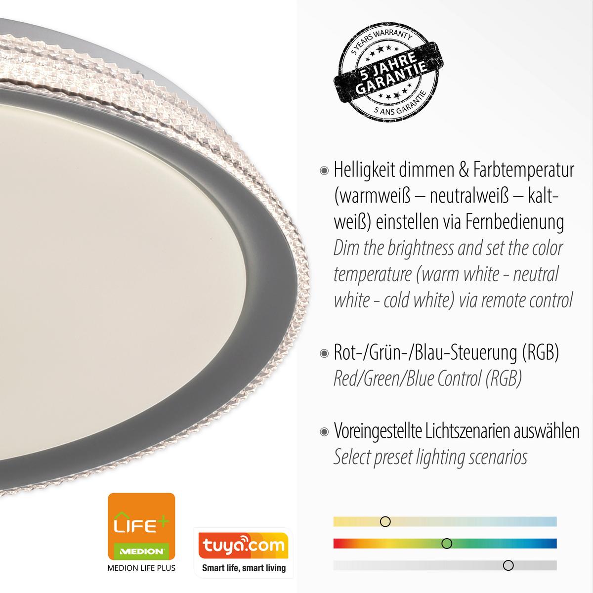 LED-Deckenleuchte Lolasmart Kari max. 40 Watt - Silberfarben/Weiß, Design, Kunststoff/Metall (51/51/9cm)