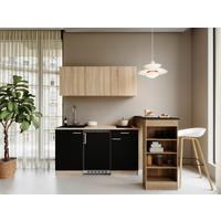 Miniküche Ingrid m. Geräten ca. 150cm Schwarz - Eichefarben/Schwarz, Design, Holzwerkstoff/Kunststoff (150cm) - Respekta