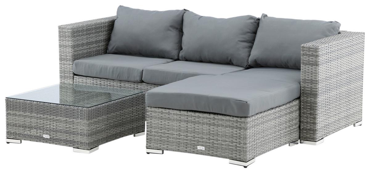 Dining-Loungeset Rotterdam ca. 202x160 cm Grau - Grau, KONVENTIONELL, Glas/Kunststoff - Gardenson