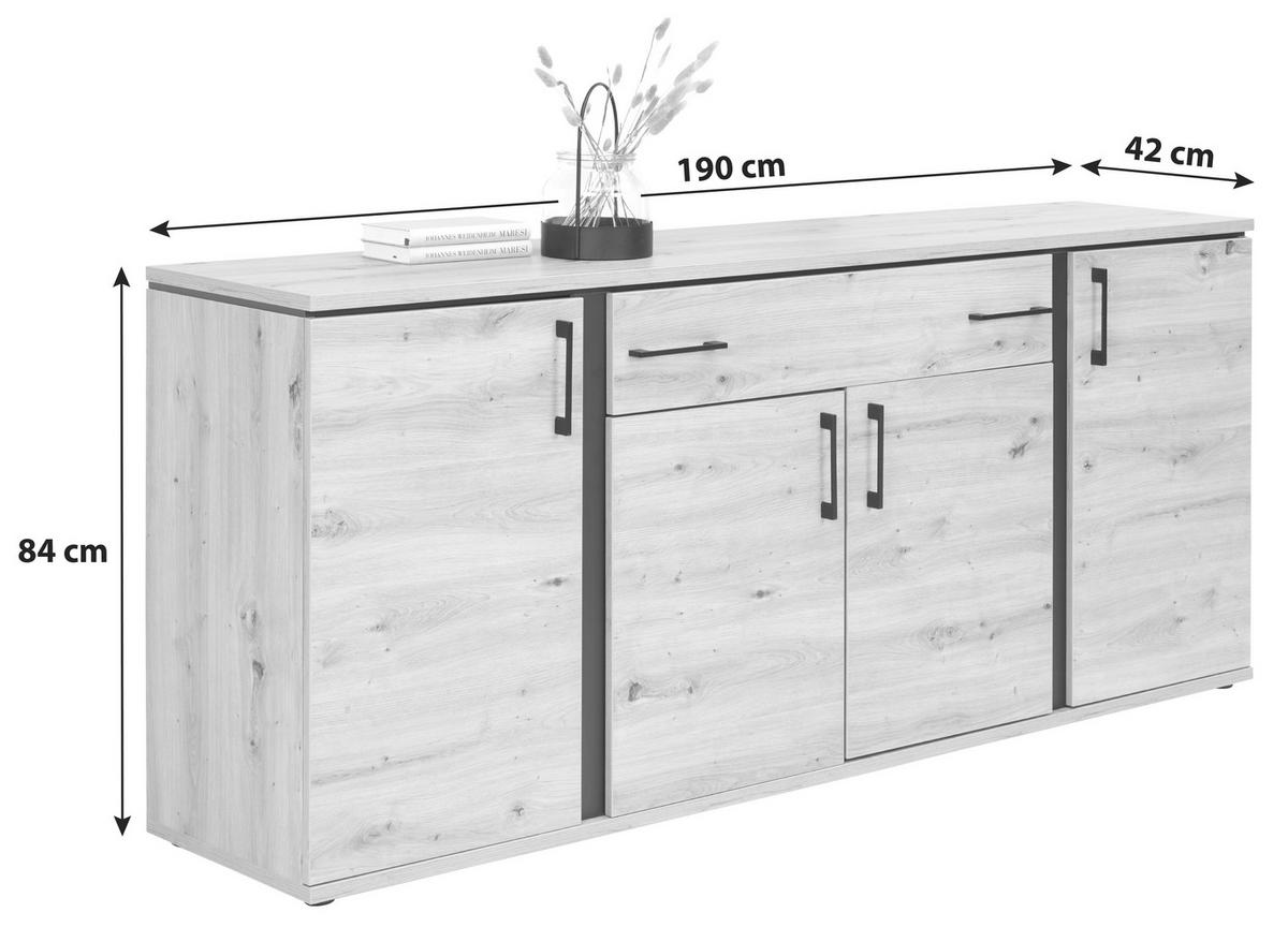 Comodă cu uși NATURE NATK 03 - culoare lemn stejar, Konventionell, material pe bază de lemn (190/84/42cm)