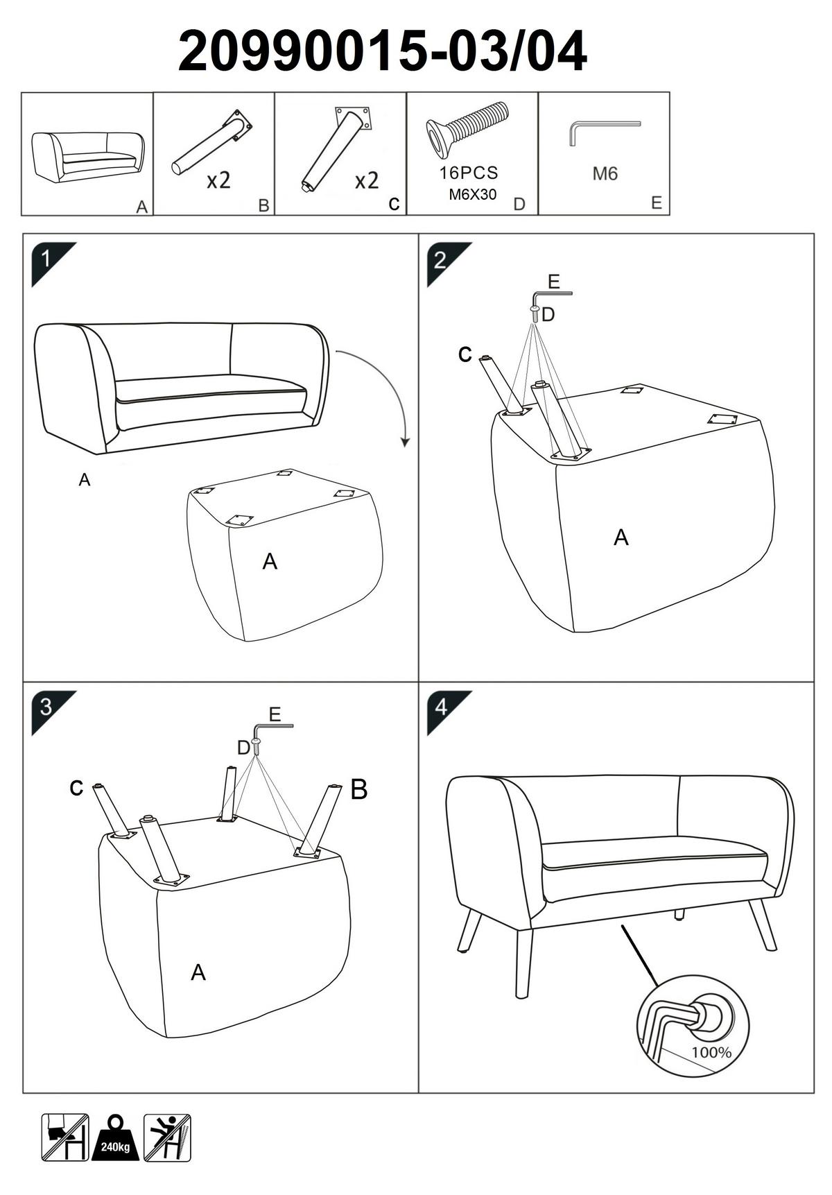 Sofa Bruno grau Samtbezug B: ca. 124 cm - Eichefarben/Grau, MODERN, Holz/Textil (124/68/71cm) - Bessagi Home