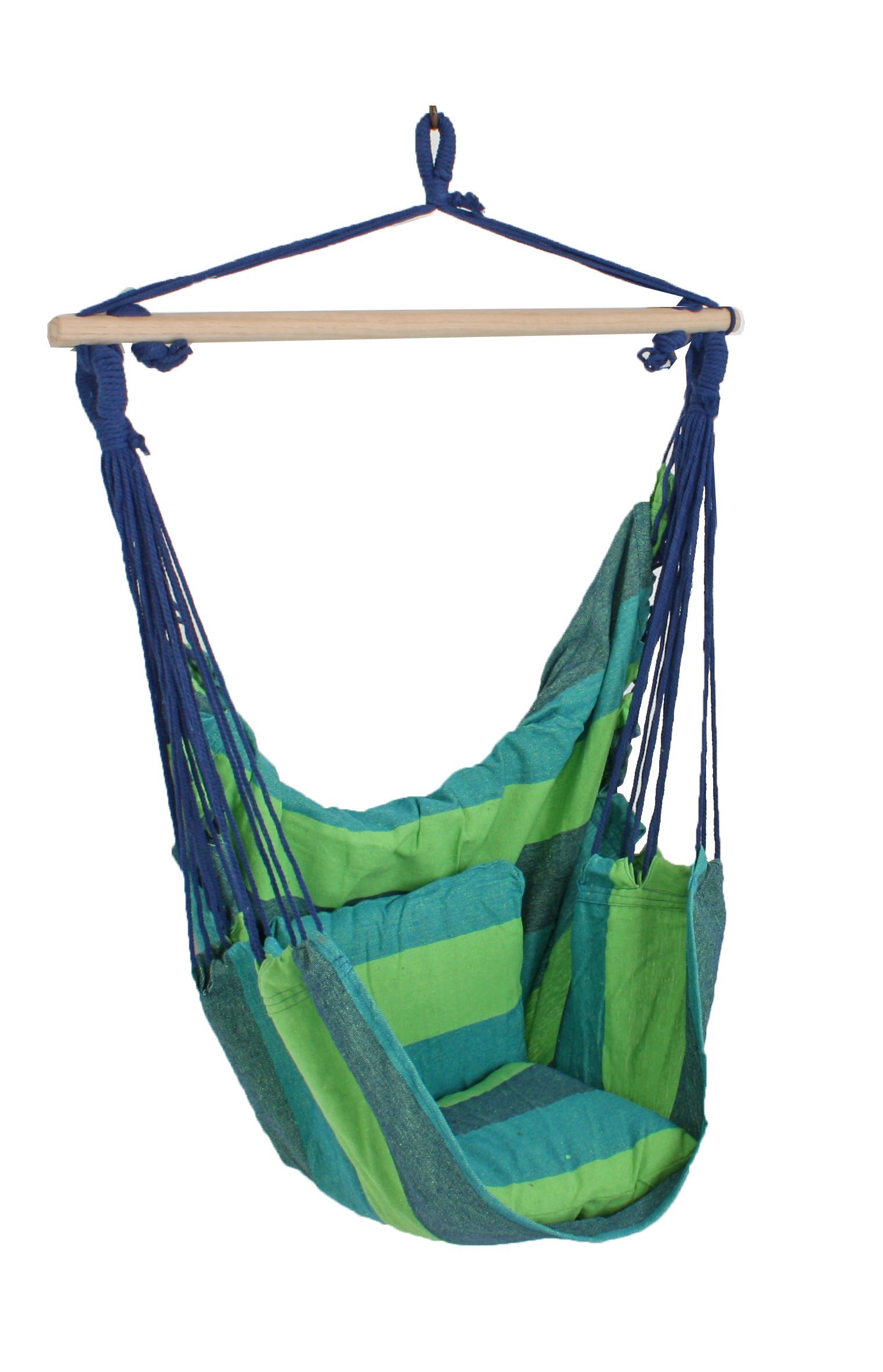 Hängesessel Tobago ca. 90x120 cm Grün/Blau - Blau/Dunkelgrün, Basics, Holz/Textil (90/120/60cm)