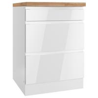 Küchenunterschrank Monza ca. 60x86cm Weiß/Eiche 3 Laden - Weiß Hochglanz/Eiche Wotan, LIFESTYLE, Holzwerkstoff (60/86/60cm) - Held