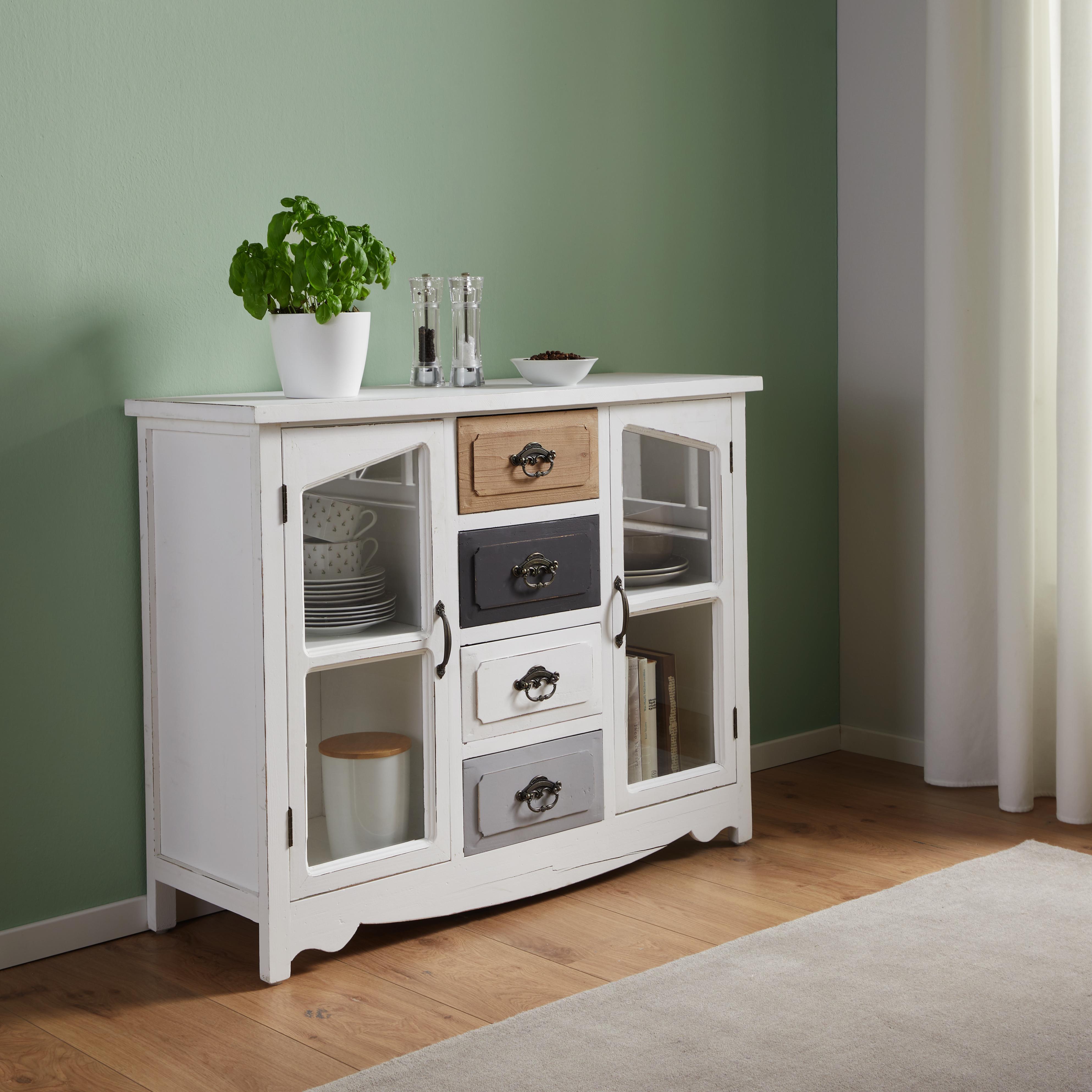 SIDEBOARD in Weiß/Grau/Braun 'Florina' - Braun/Weiß, MODERN, Glas/Holz (100/78/34cm) - Bessagi Home