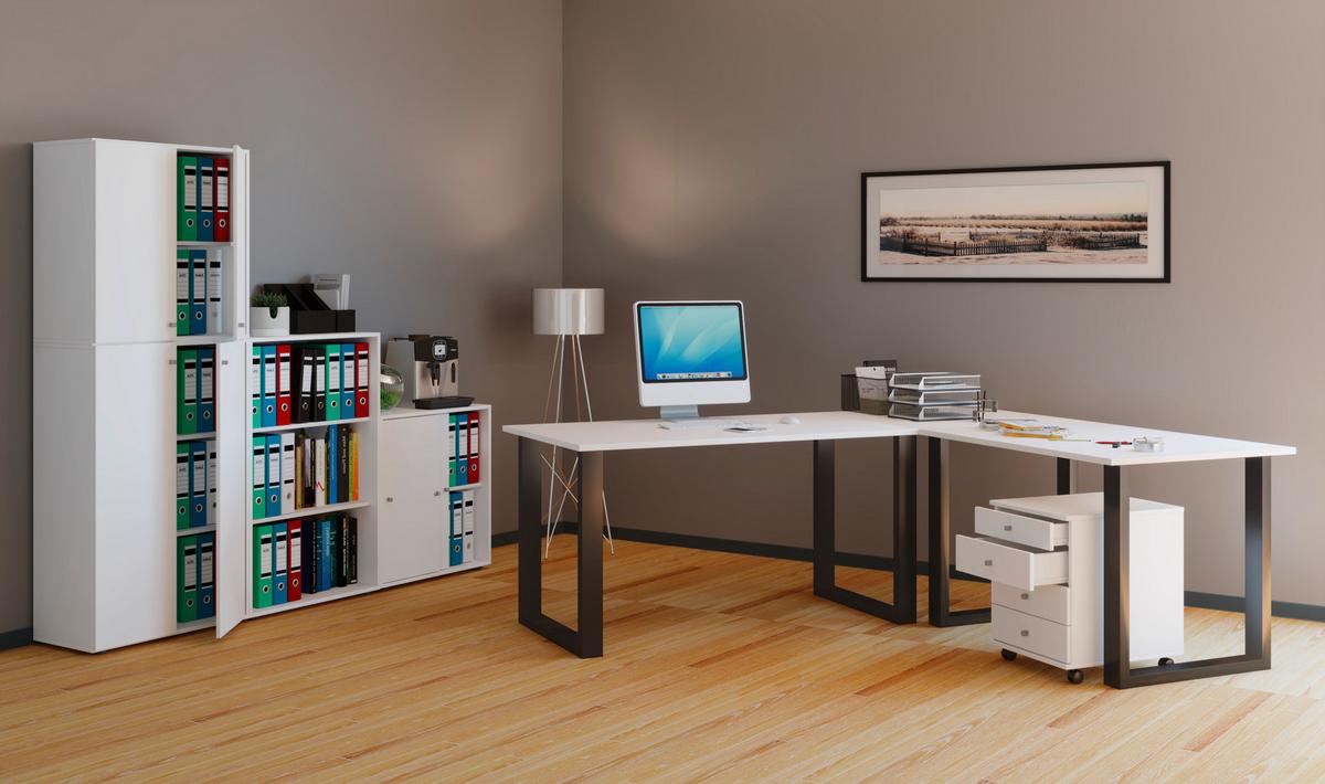 Kotna Pisalna Miza Lona, Bela, Črna, 160x130cm - črna/bela, Moderno, kovina/leseni material (160/130/76cm) - MID.YOU