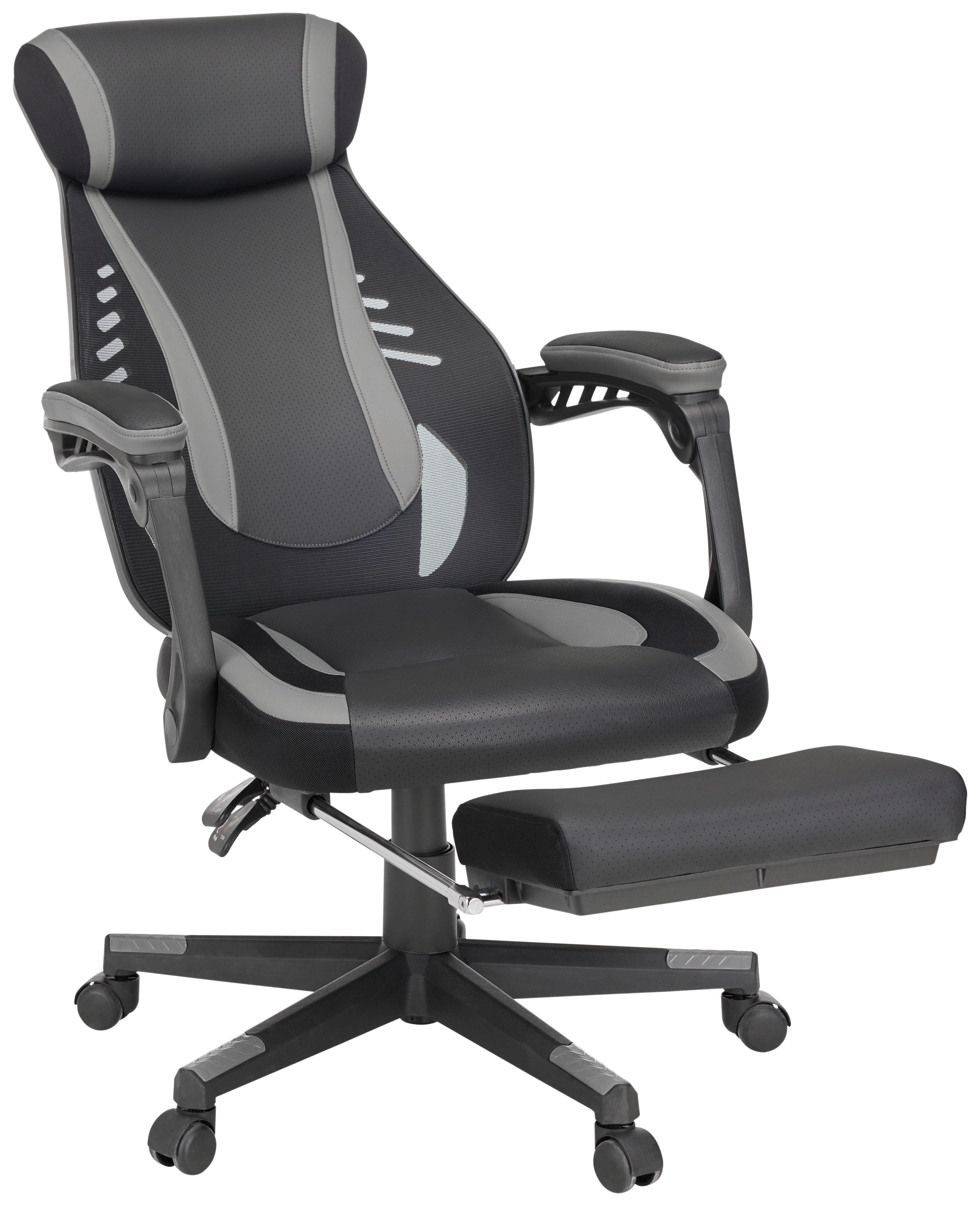 Főnöki Szék Fekvő Funkcióval Clio - fekete/szürke, Modern, műanyag/textil (64/110-117-5/60,5cm) - Mömax