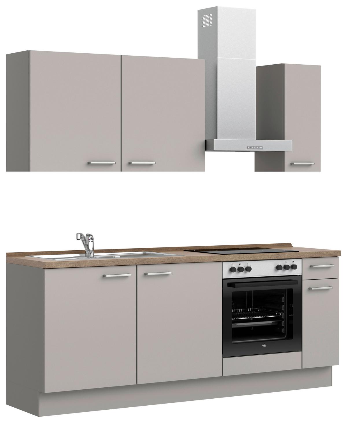 Küchenblock Touch Low m. Geräten Grau - Eiche dunkel/Edelstahlfarben, MODERN, Holzwerkstoff/Metall (210cm) - Nobilia