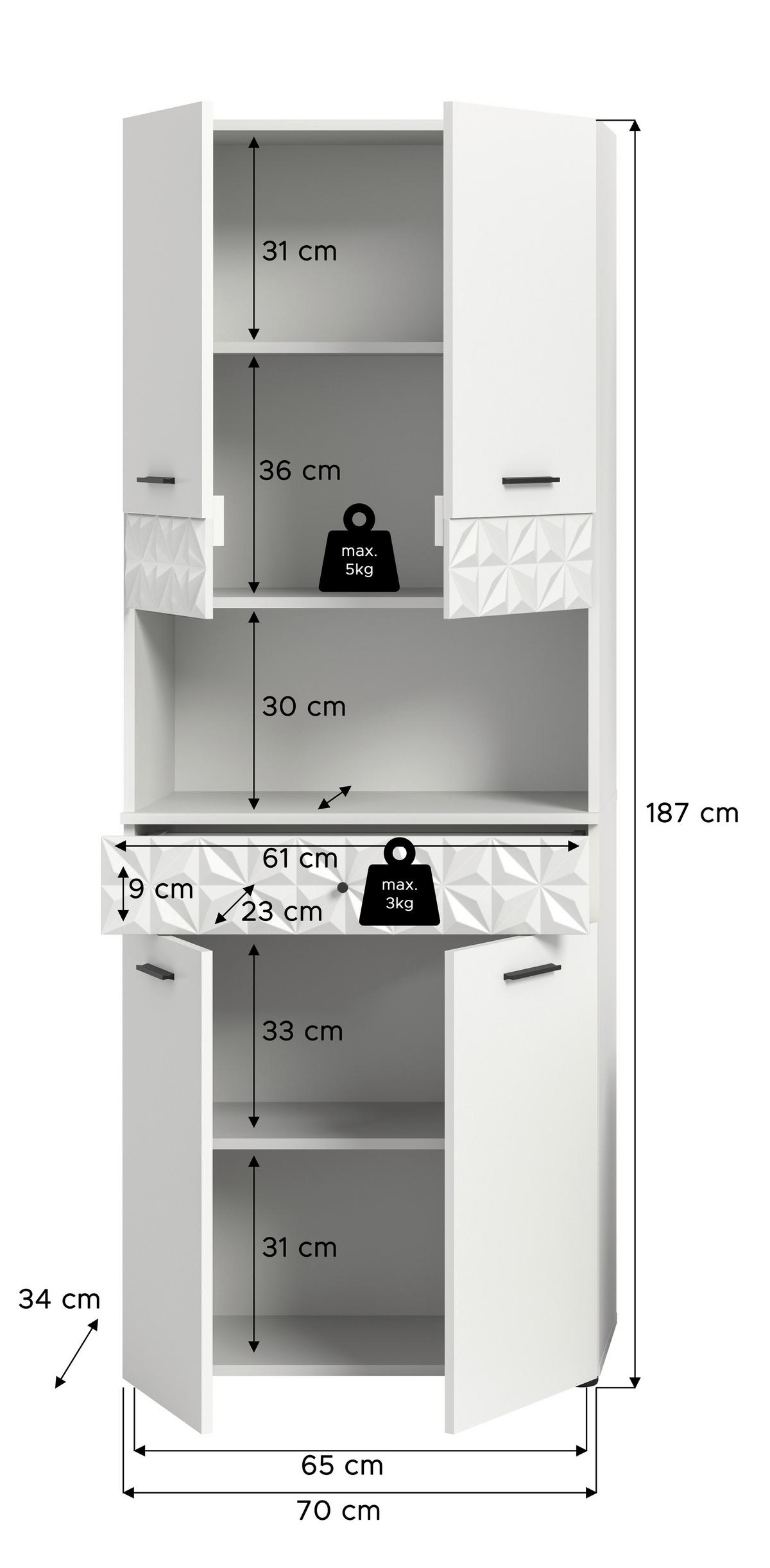 Visoka Omara Prisma, Bela - črna/bela, Moderno, kovina/umetna masa (70/187/34cm) - MID.YOU
