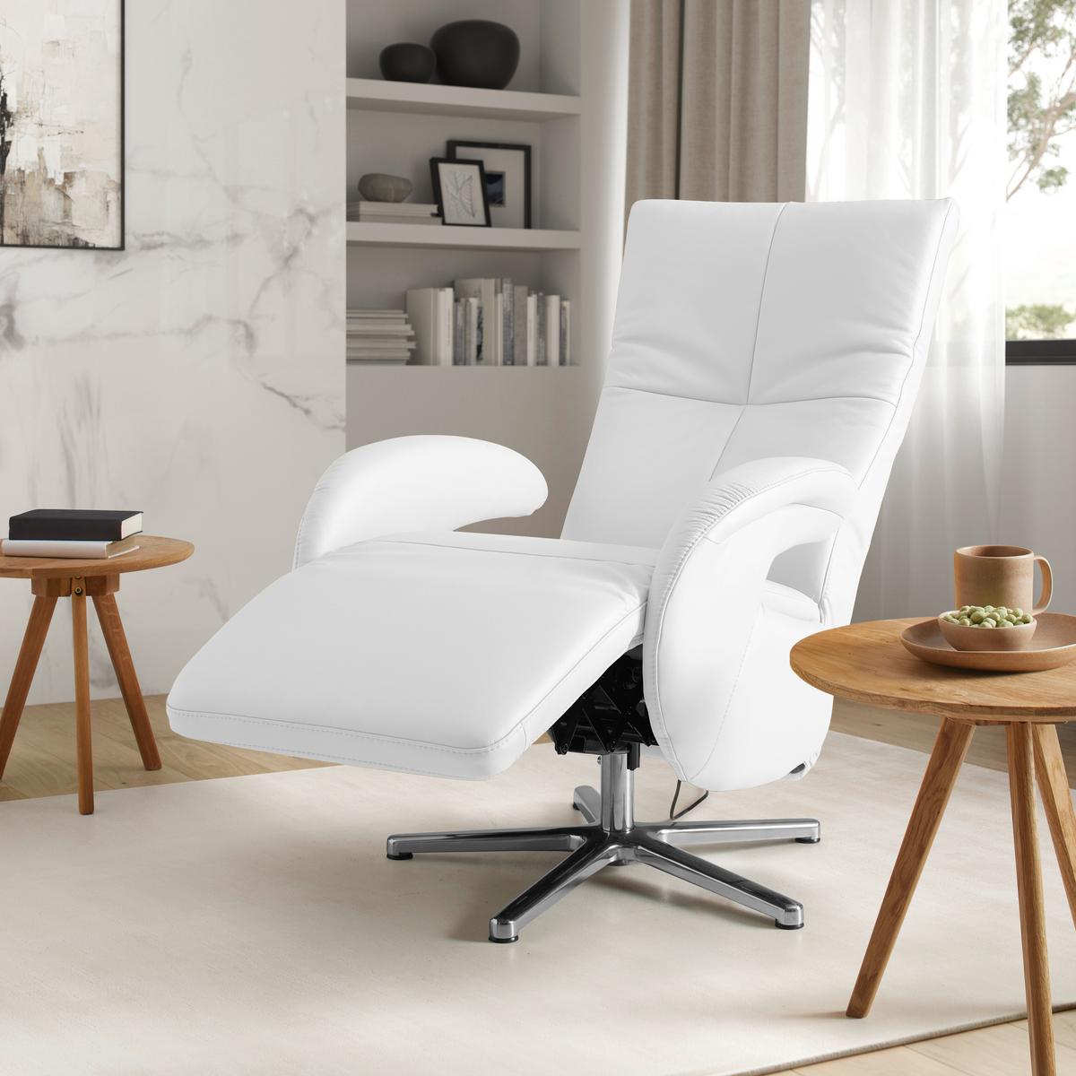 Relaxsessel Sitting 2 Weiß - Chromfarben/Weiß, MODERN, Leder (70/111/80cm) - Premium Living