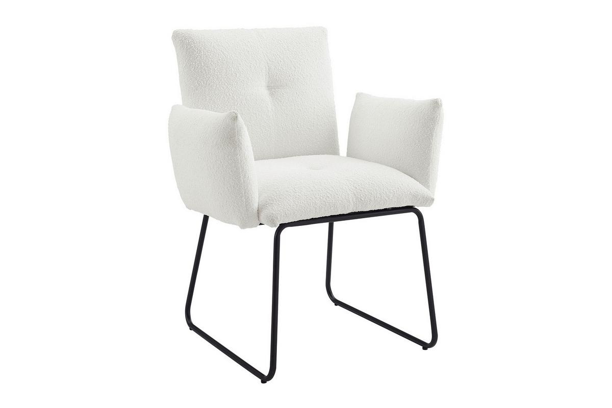 Naslanjač Bouclé, Bela - črna/bela, Moderno, kovina/tekstil (73,5/87/64,5cm) - Livetastic