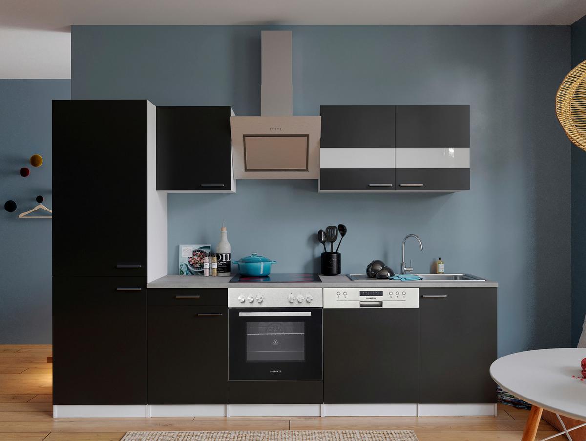 Küchenblock Malia mit Geräten ca. 280 cm Schwarz - Edelstahlfarben/Schwarz, Basics, Holzwerkstoff/Metall (280cm) - Respekta