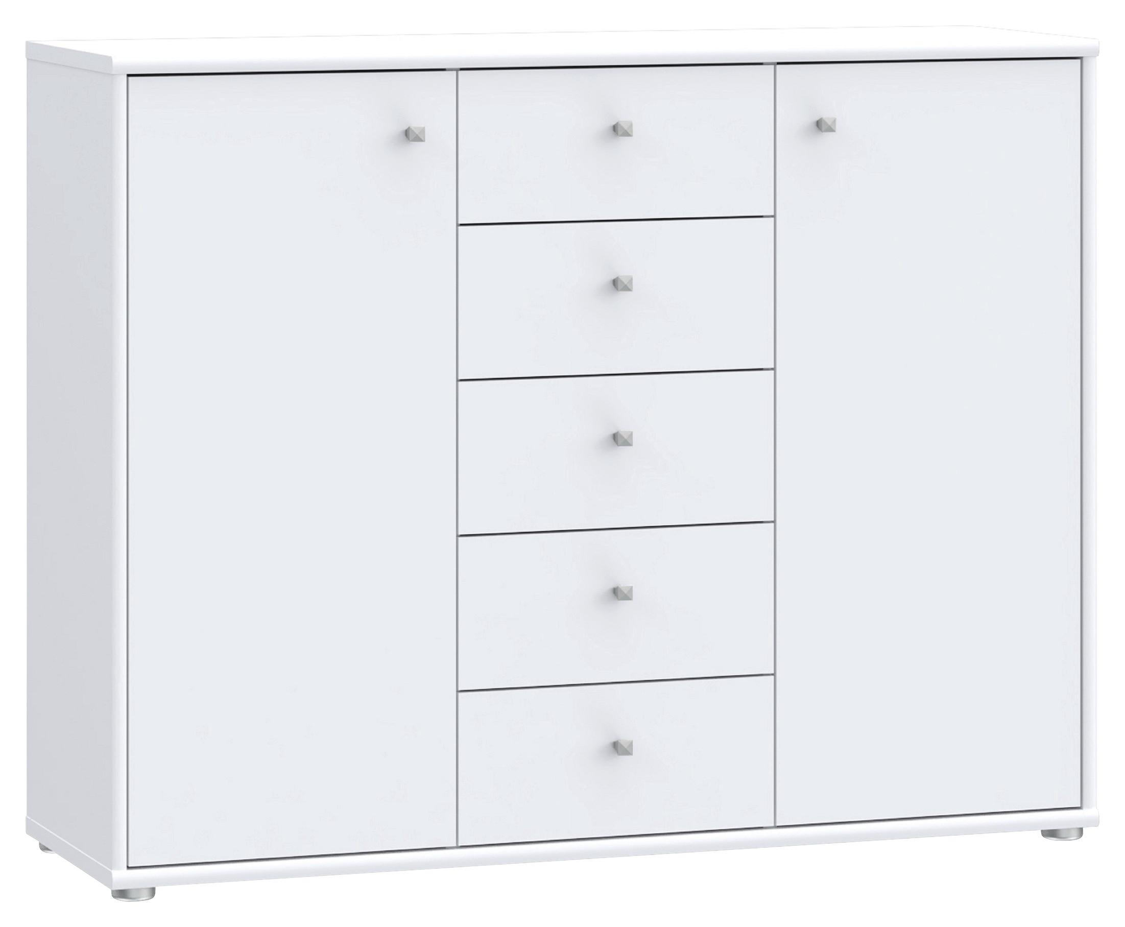Komoda Tempra 2, Bela - bela/barve aluminija, Design, leseni material (108,8/85,5/34,8cm)
